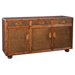 Regency & Campaigner Style Faux Bamboo Grasscloth Wrapped Credenza / Cabinet