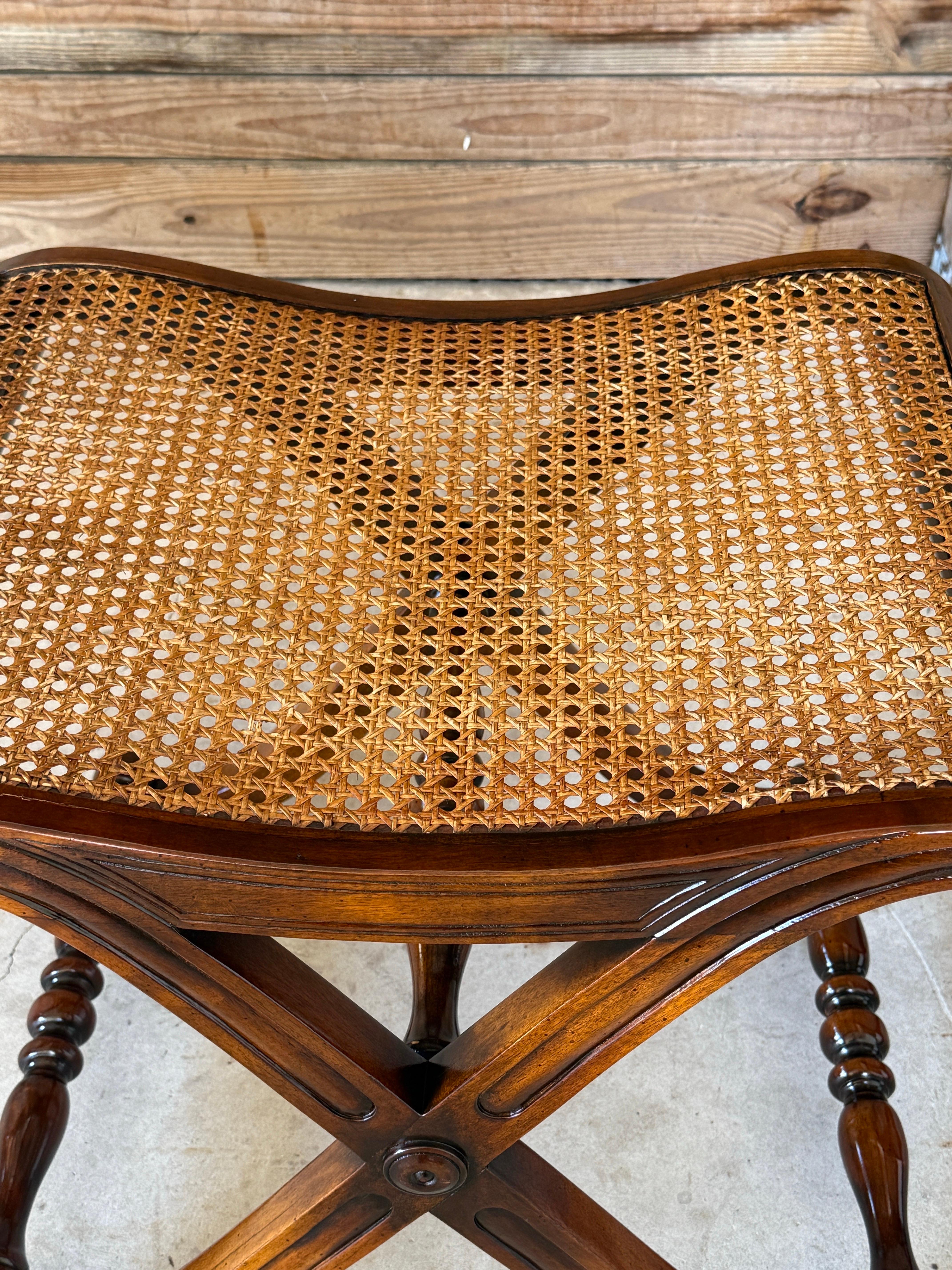 Regency Campaign-Style X-Base Cane Stools in the Manner of Gillows of Lancaster- In Good Condition For Sale In North Fort Myers, FL