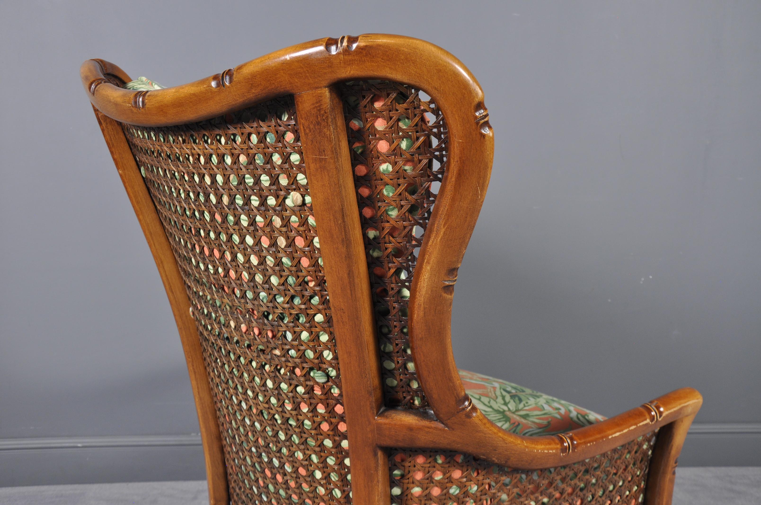 Mid-20th Century Regency Caned Bamboo Armchair on Wheels, 1970s For Sale