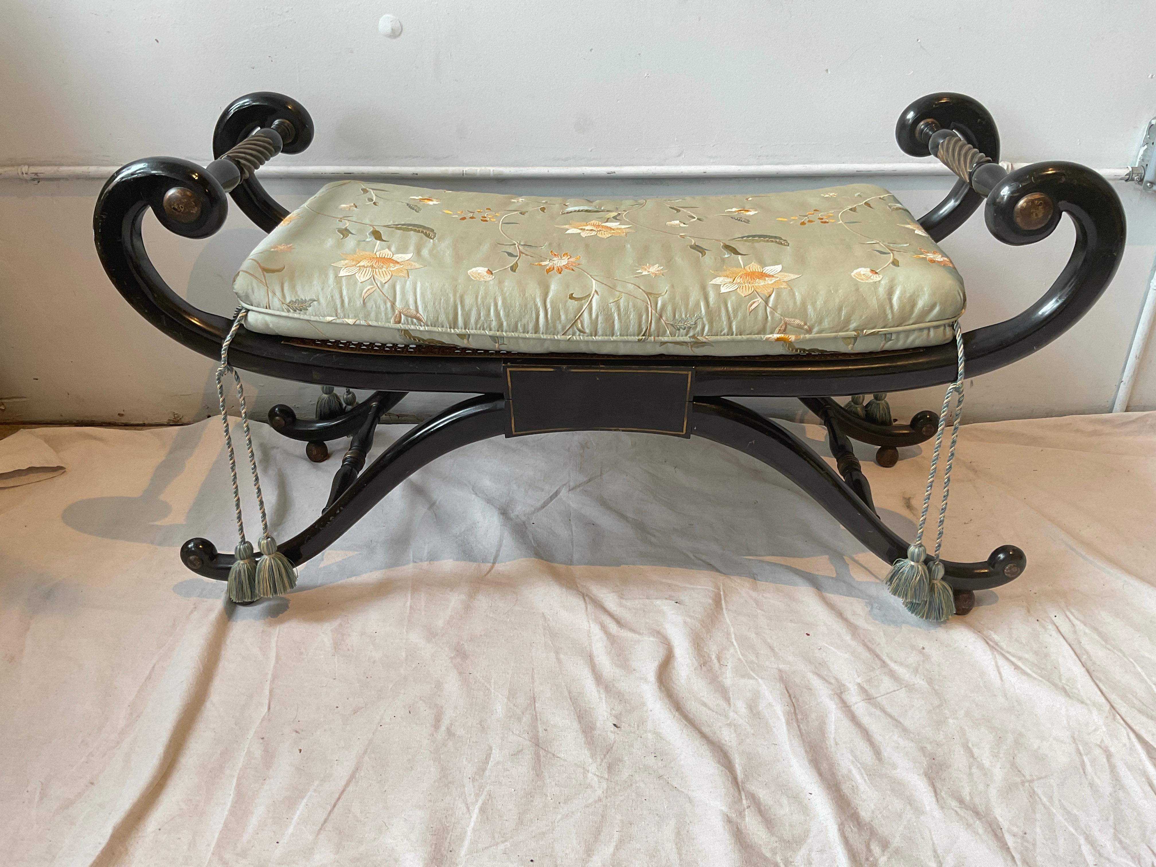 Regency Caned Bench In Good Condition For Sale In Tarrytown, NY