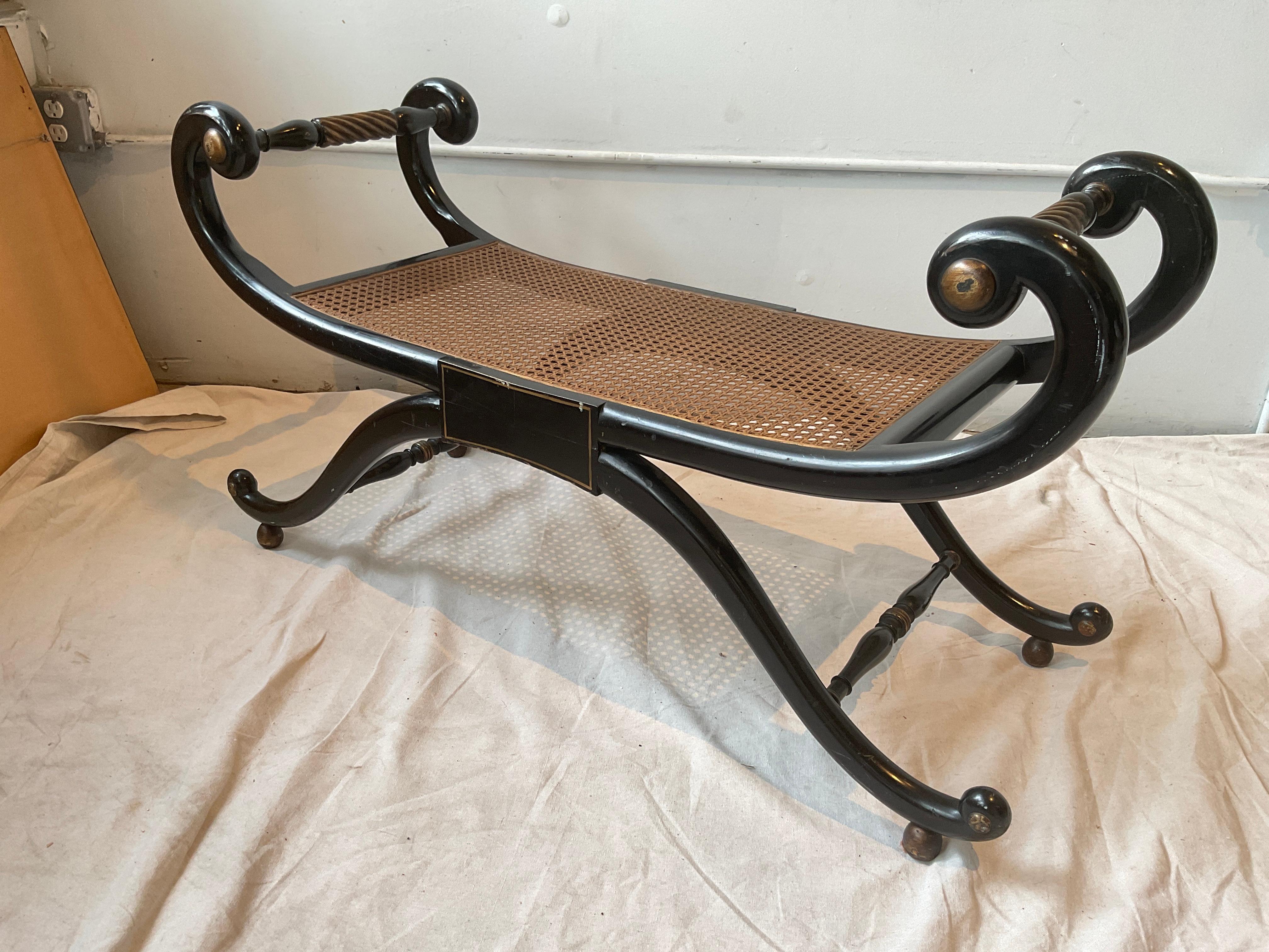 Wood Regency Caned Bench For Sale