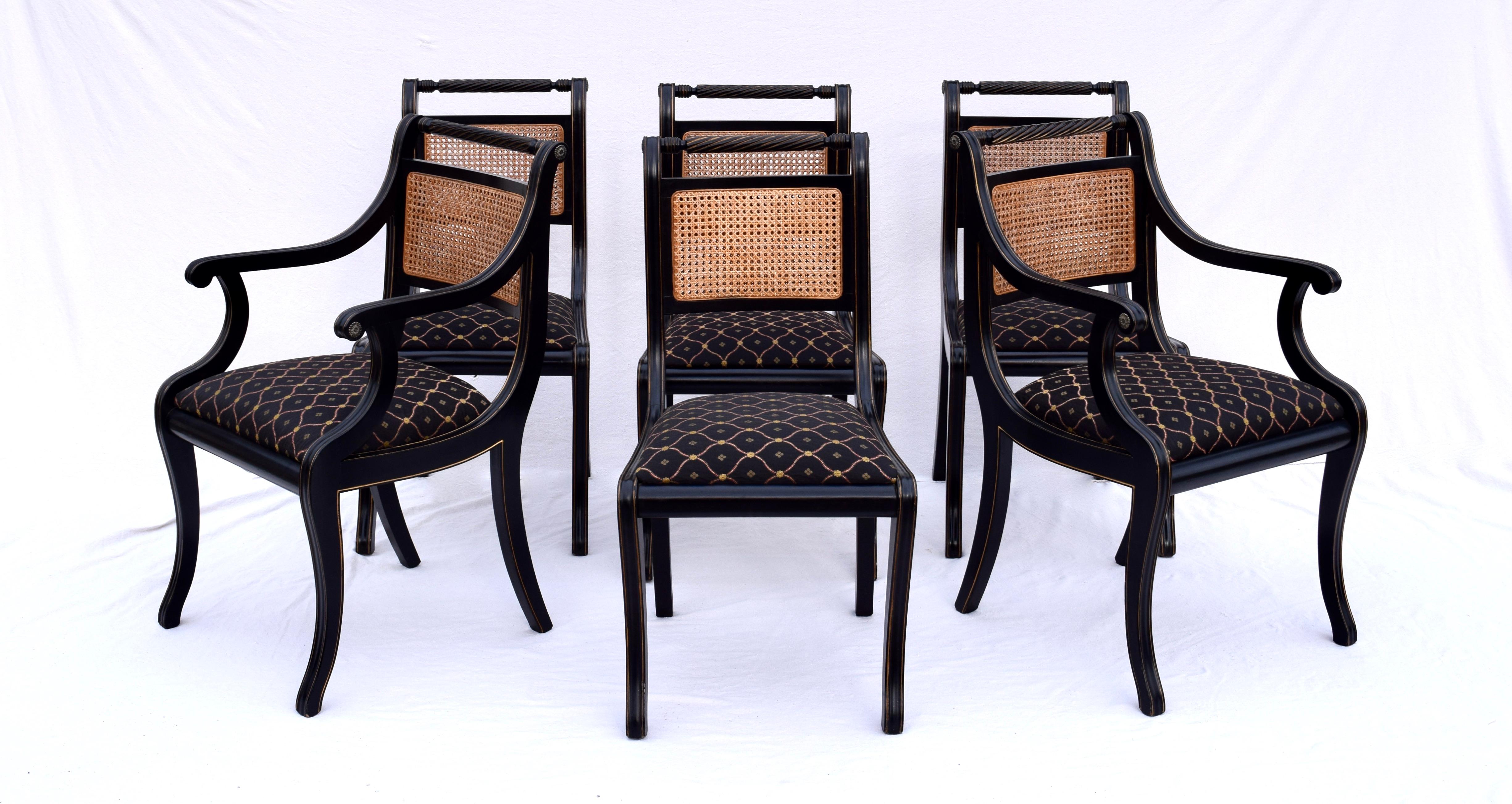 Italian Regency Caned Dining Chairs Made in Italy, Set of 8
