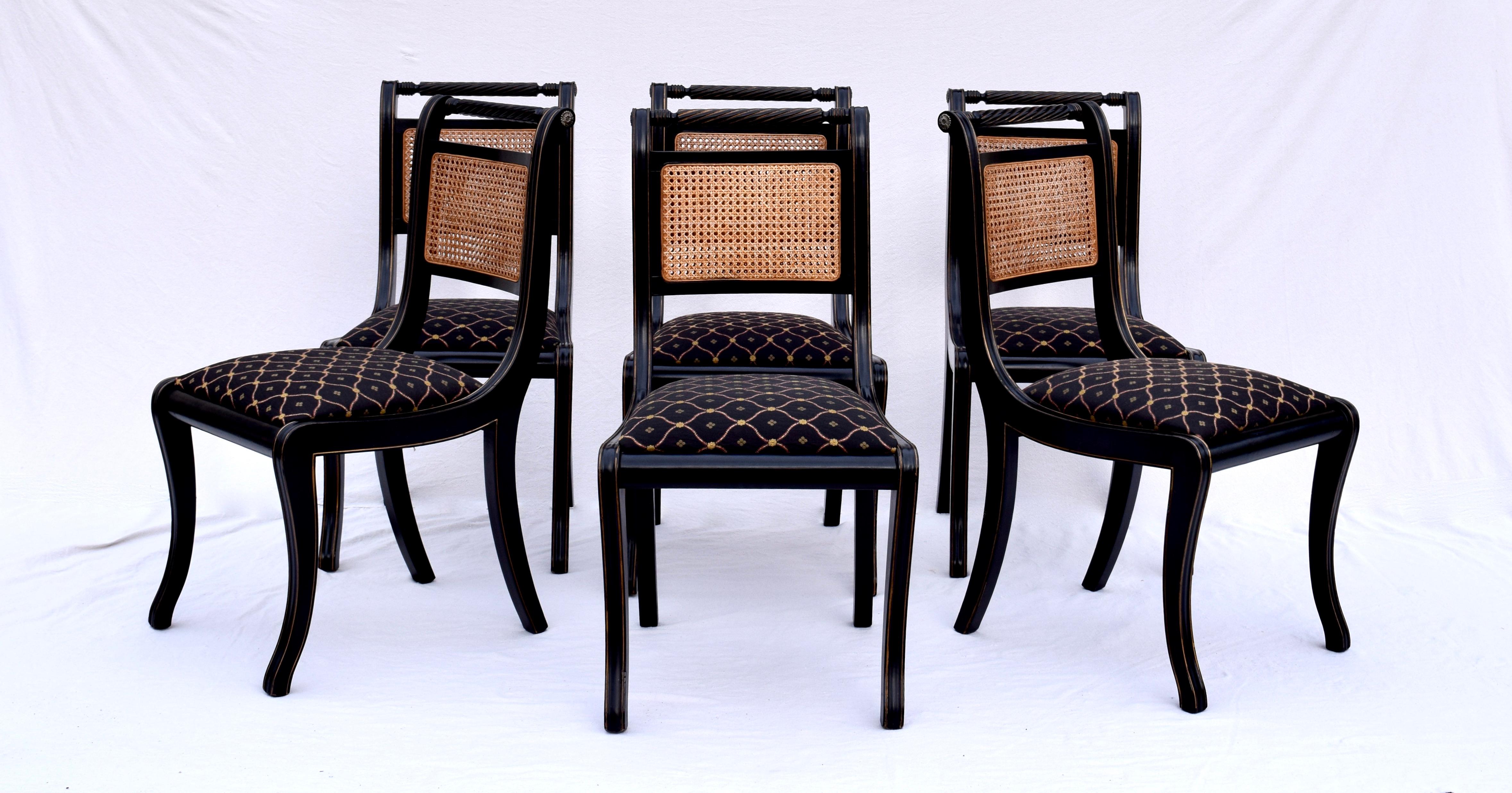 Regency Caned Dining Chairs Made in Italy, Set of 8 In Good Condition In Southampton, NJ