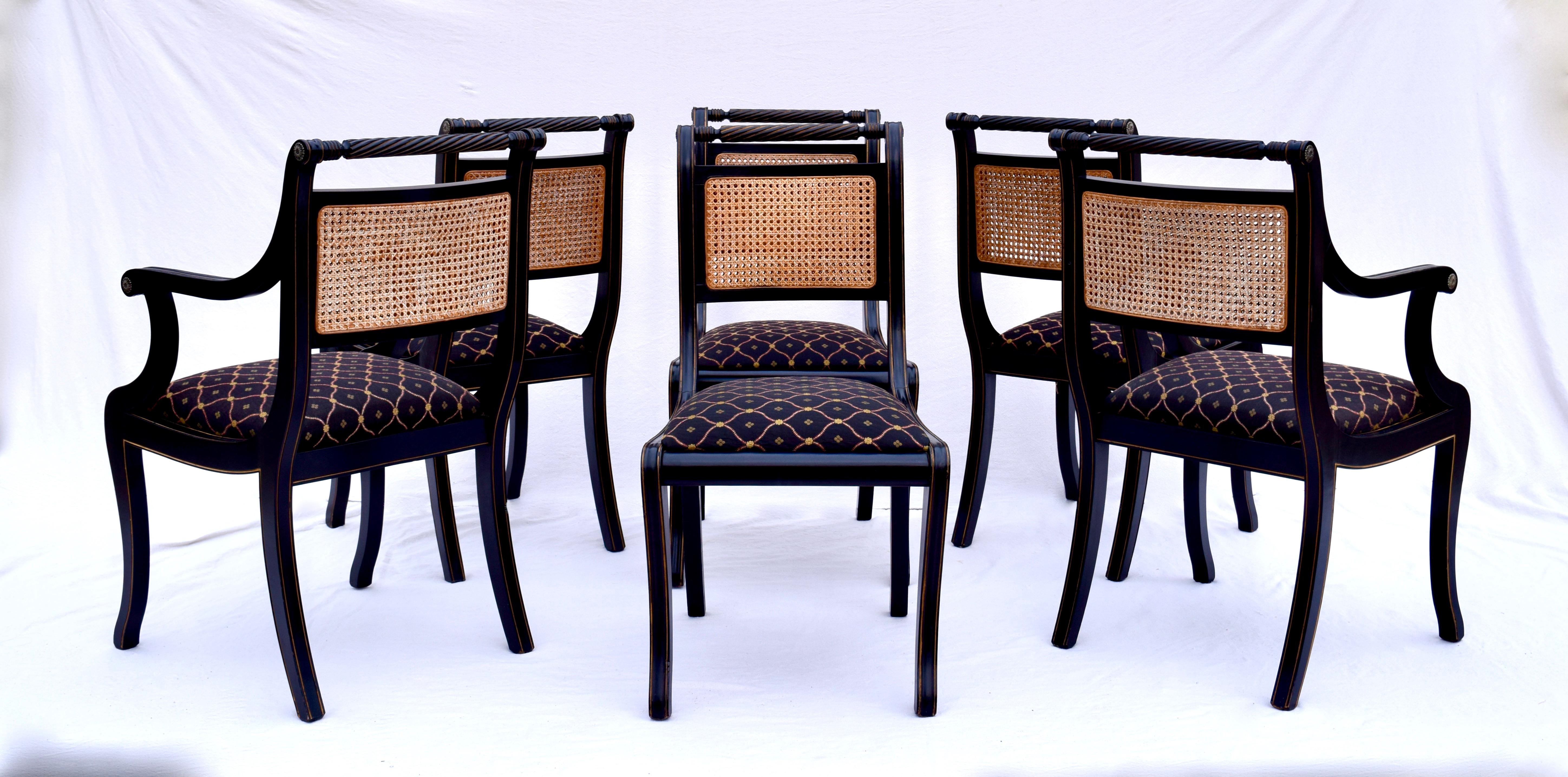 20th Century Regency Caned Dining Chairs Made in Italy, Set of 8