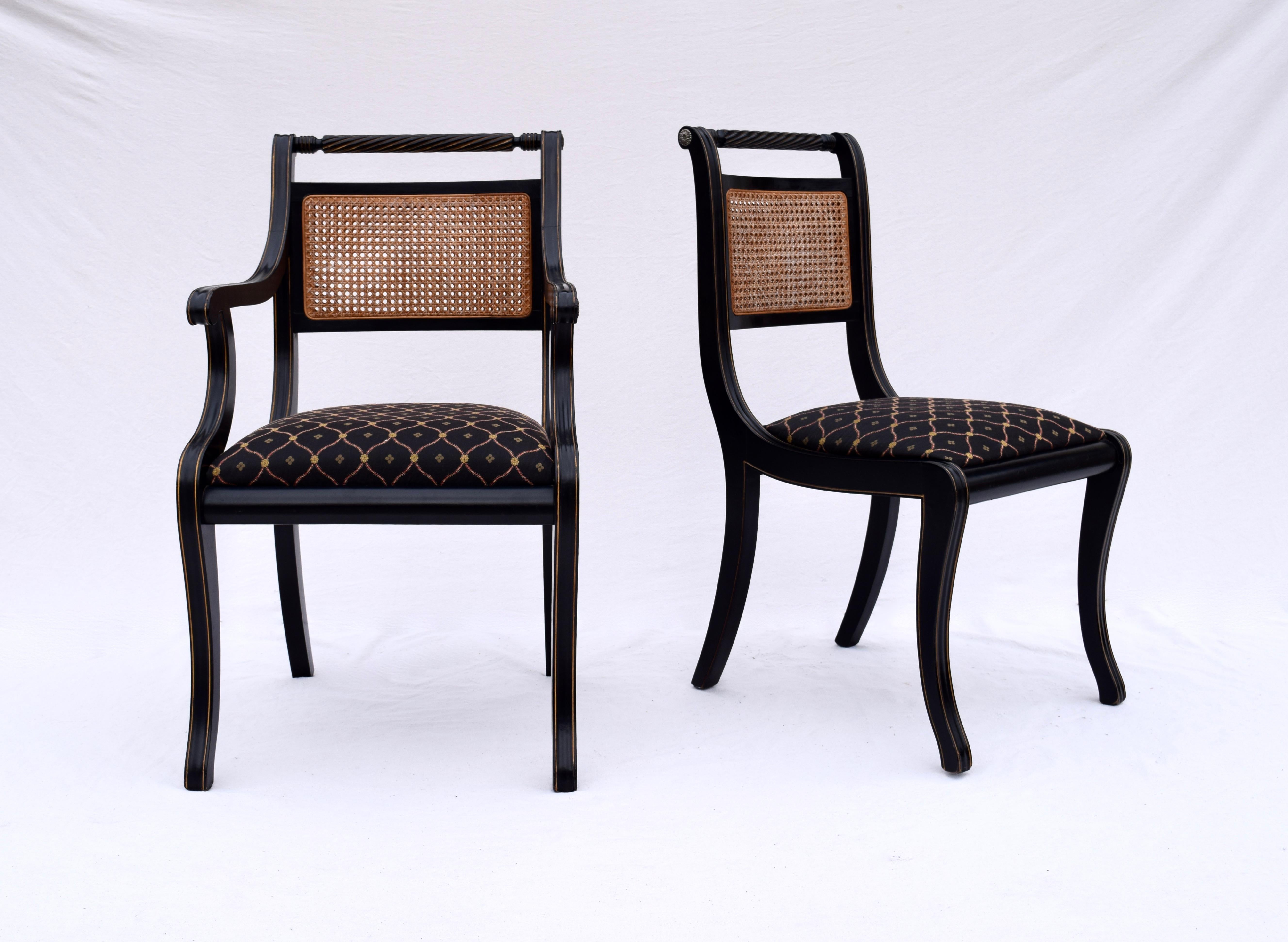 Regency Caned Dining Chairs Made in Italy, Set of 8 3
