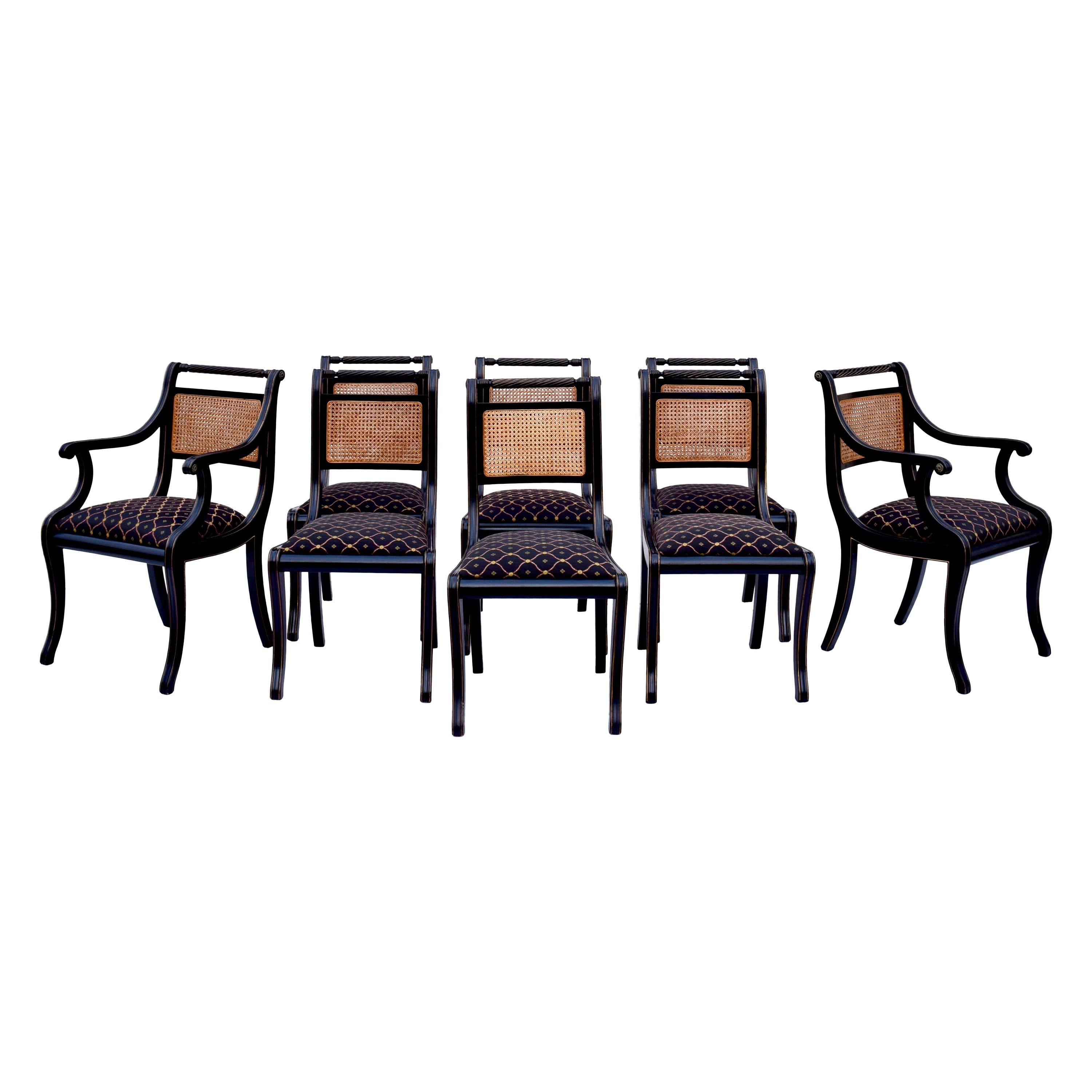 Regency Caned Dining Chairs Made in Italy, Set of 8