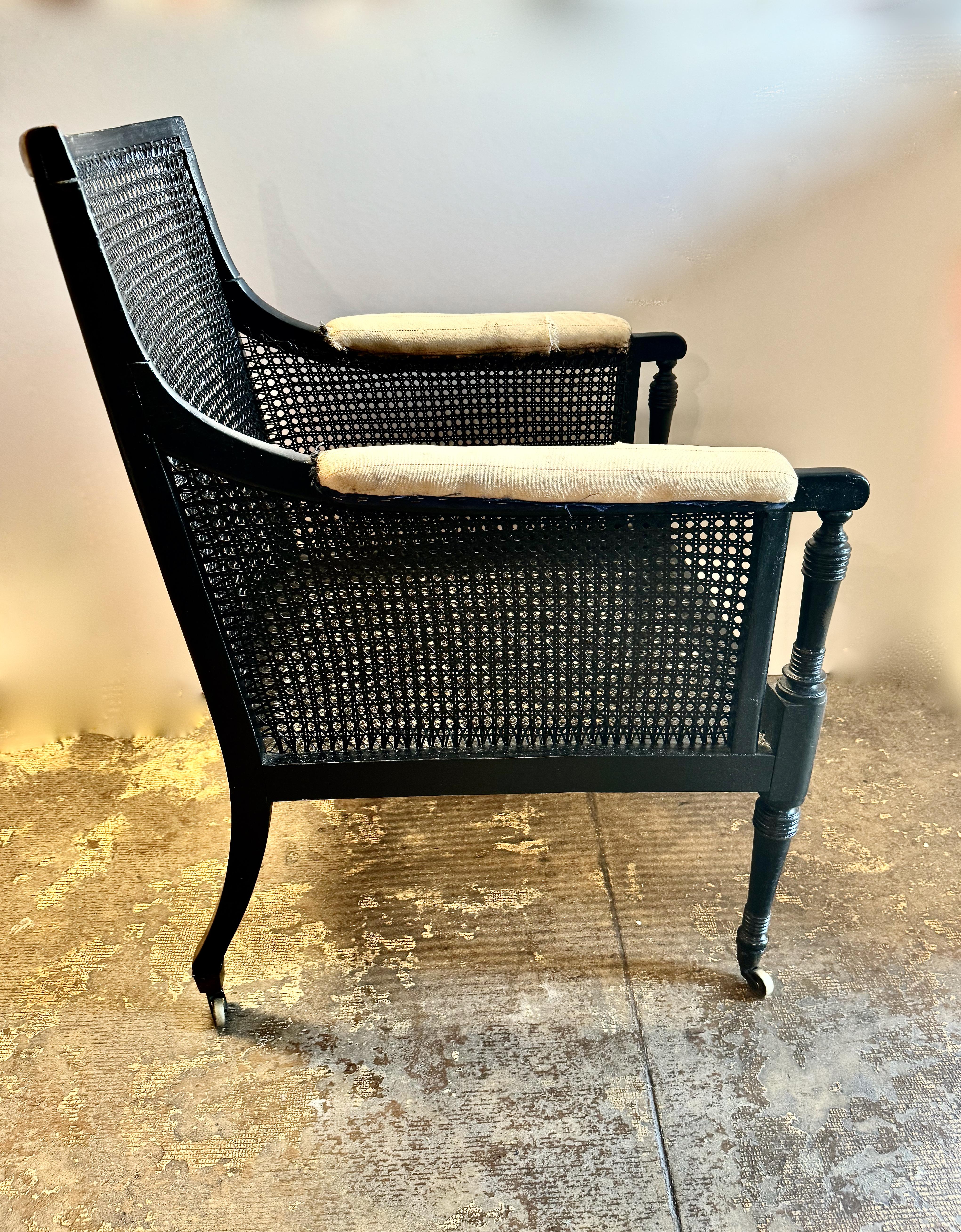 Laiton Regency Caned Library Chair, c. 1800-1810 en vente