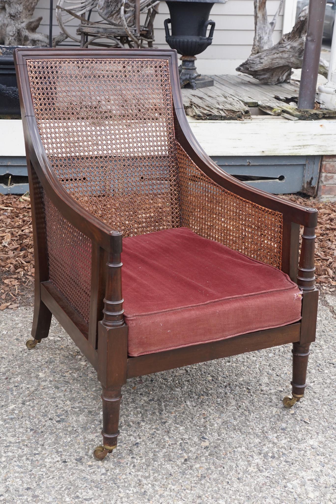 Regency Caned Mahogany Library Chair In Good Condition For Sale In Hudson, NY