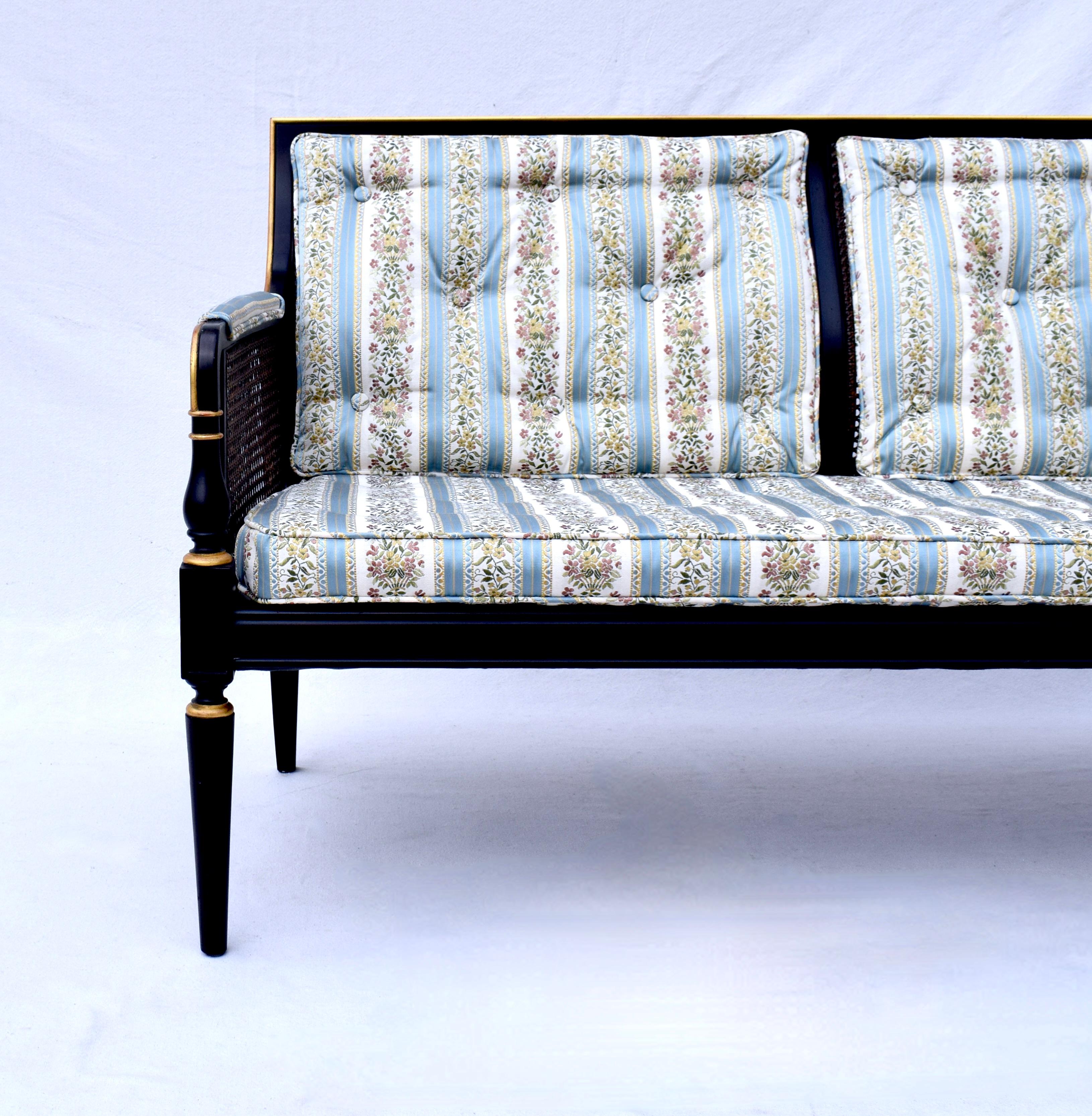 Upholstery Regency Caned Settee by Baker Furniture For Sale