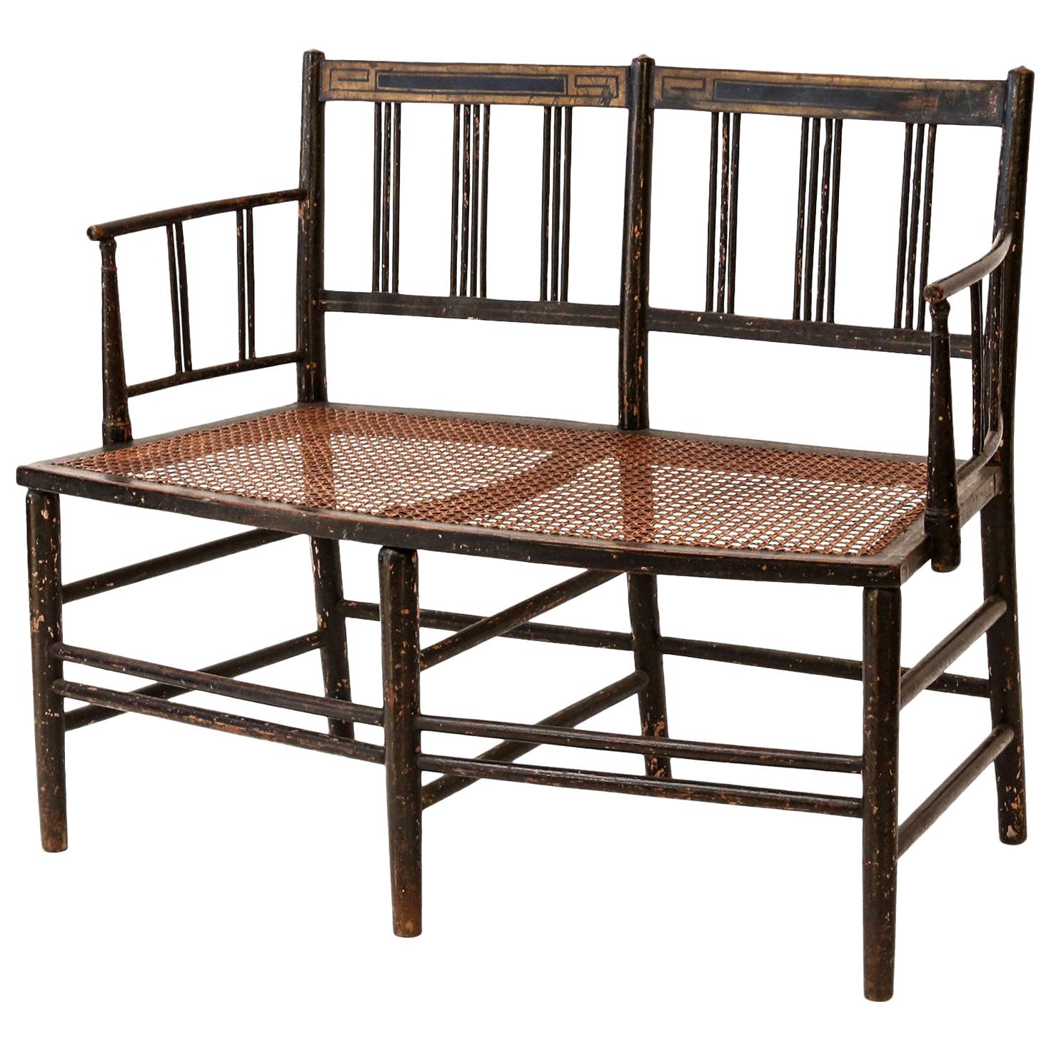 MidCentury Caned Bench or Settee at 1stdibs