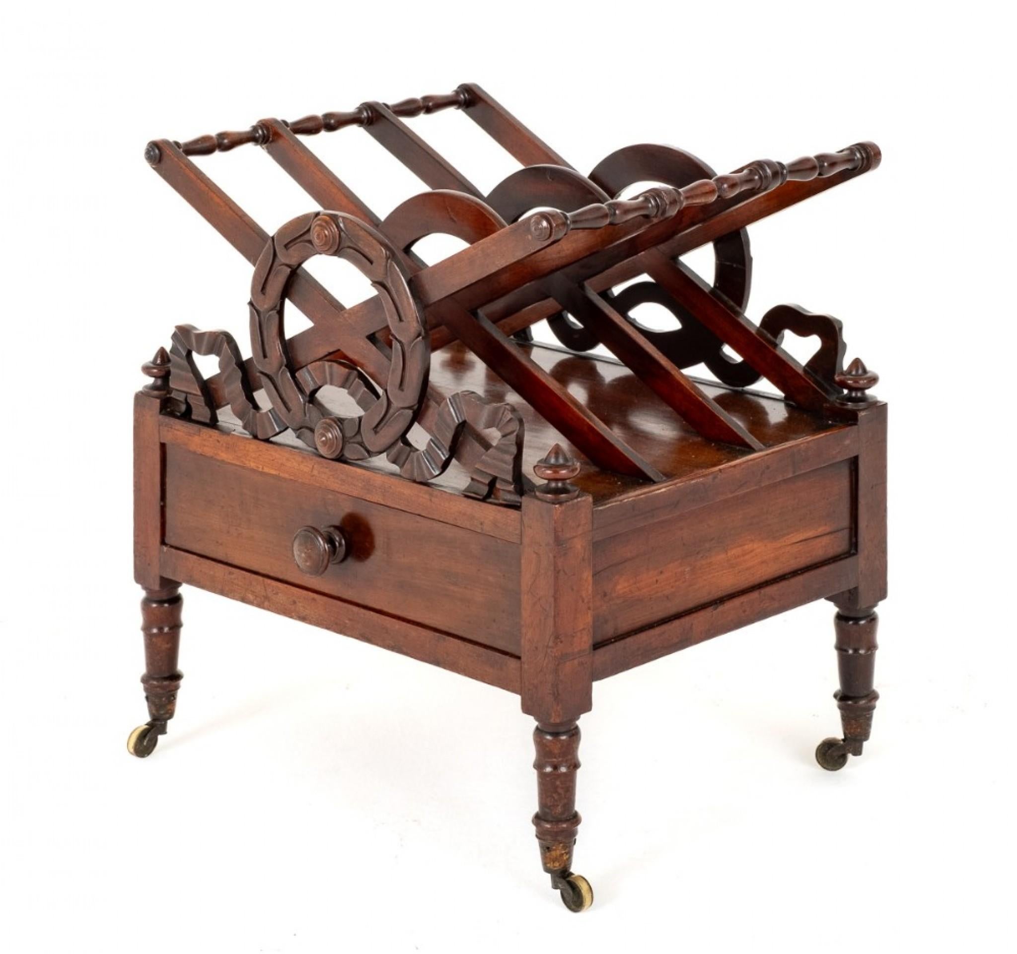 19th Century Regency Canterbury Mahogany Side Stand Antique Magazine Rack For Sale