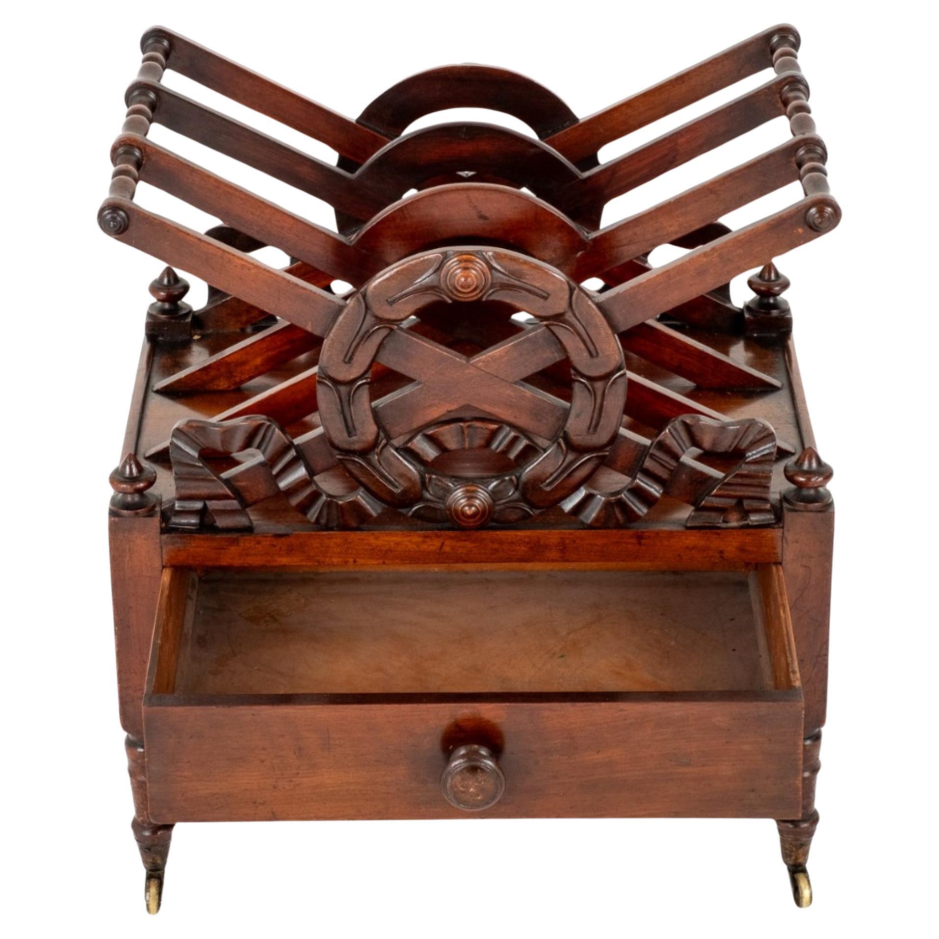 Regency Canterbury Mahogany Side Stand Antique Magazine Rack For Sale