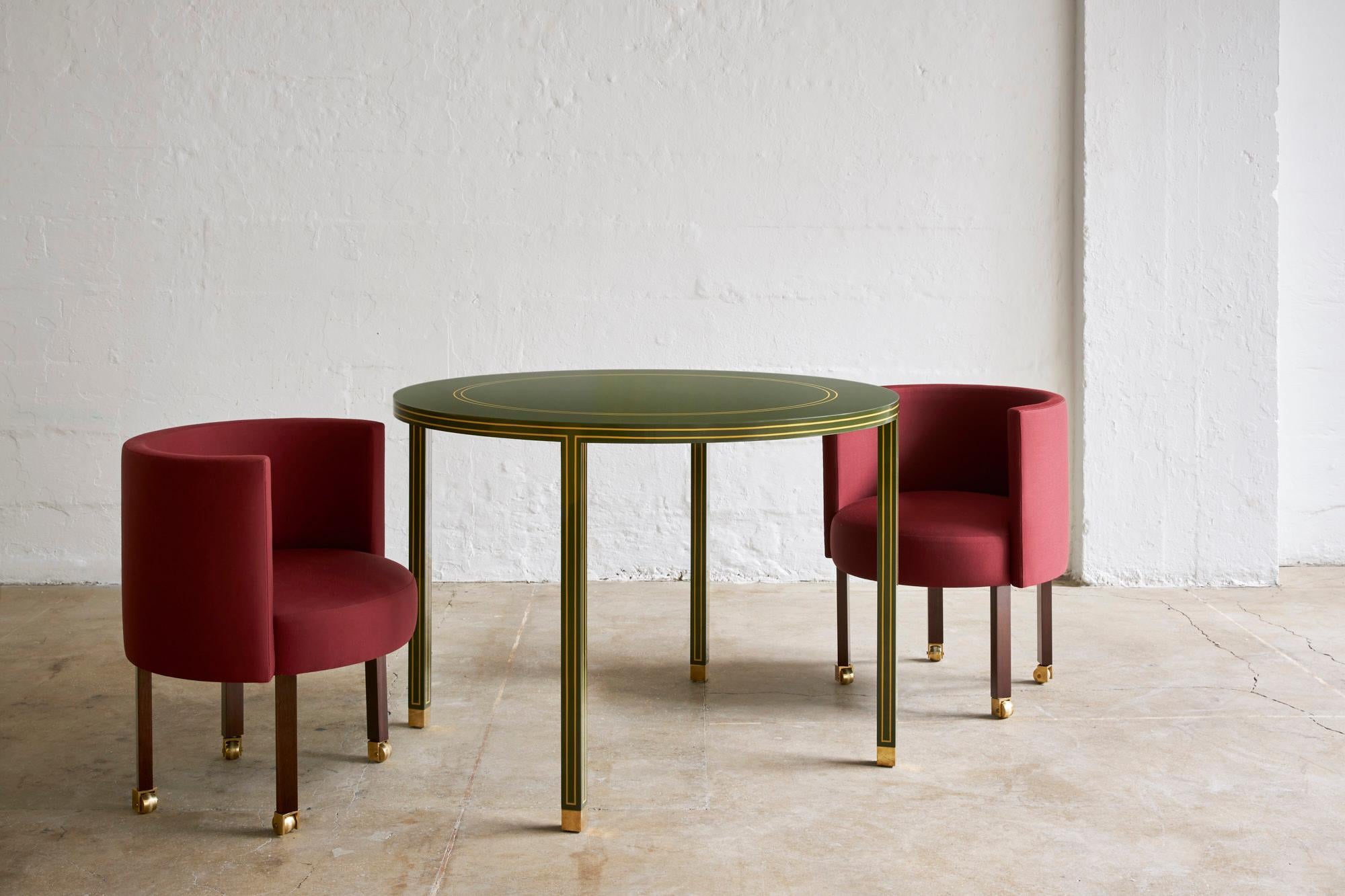 American Regency Card Table by Billy Cotton in Green and Yellow Lacquer and Brass For Sale