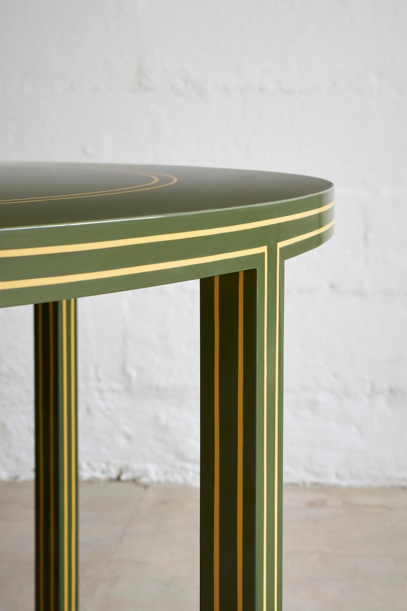 Regency Card Table by Billy Cotton in Green and Yellow Lacquer and Brass In New Condition For Sale In Brooklyn, NY