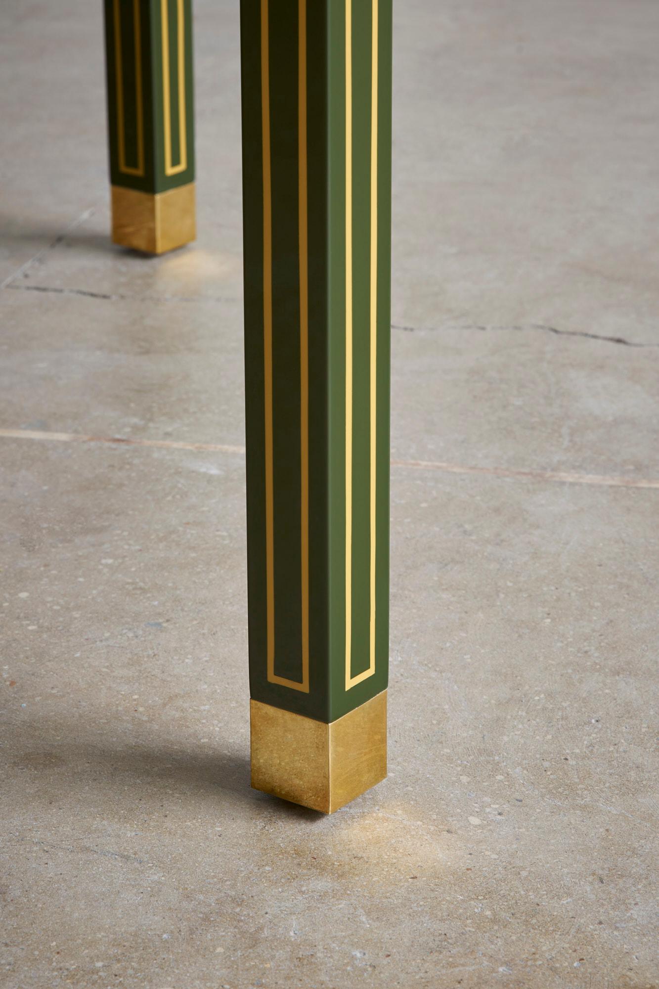 Contemporary Regency Card Table by Billy Cotton in Green and Yellow Lacquer and Brass For Sale