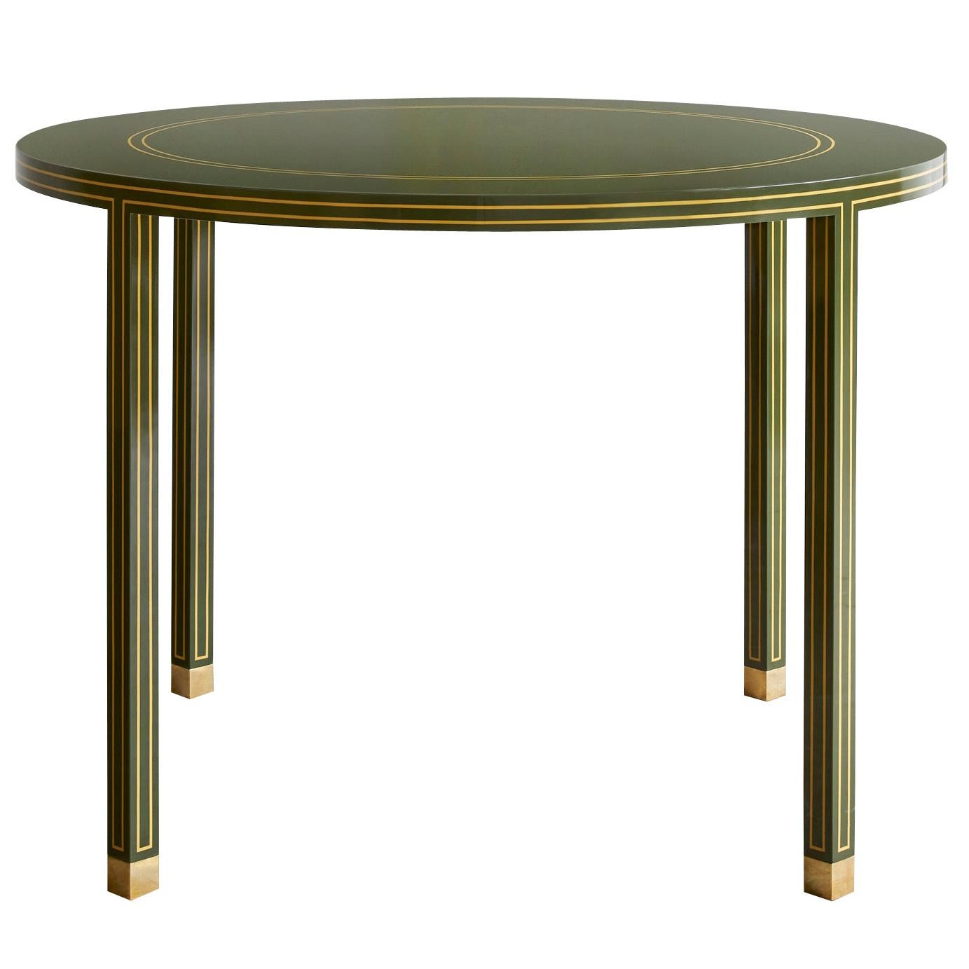 Regency Card Table by Billy Cotton in Green and Yellow Lacquer and Brass For Sale
