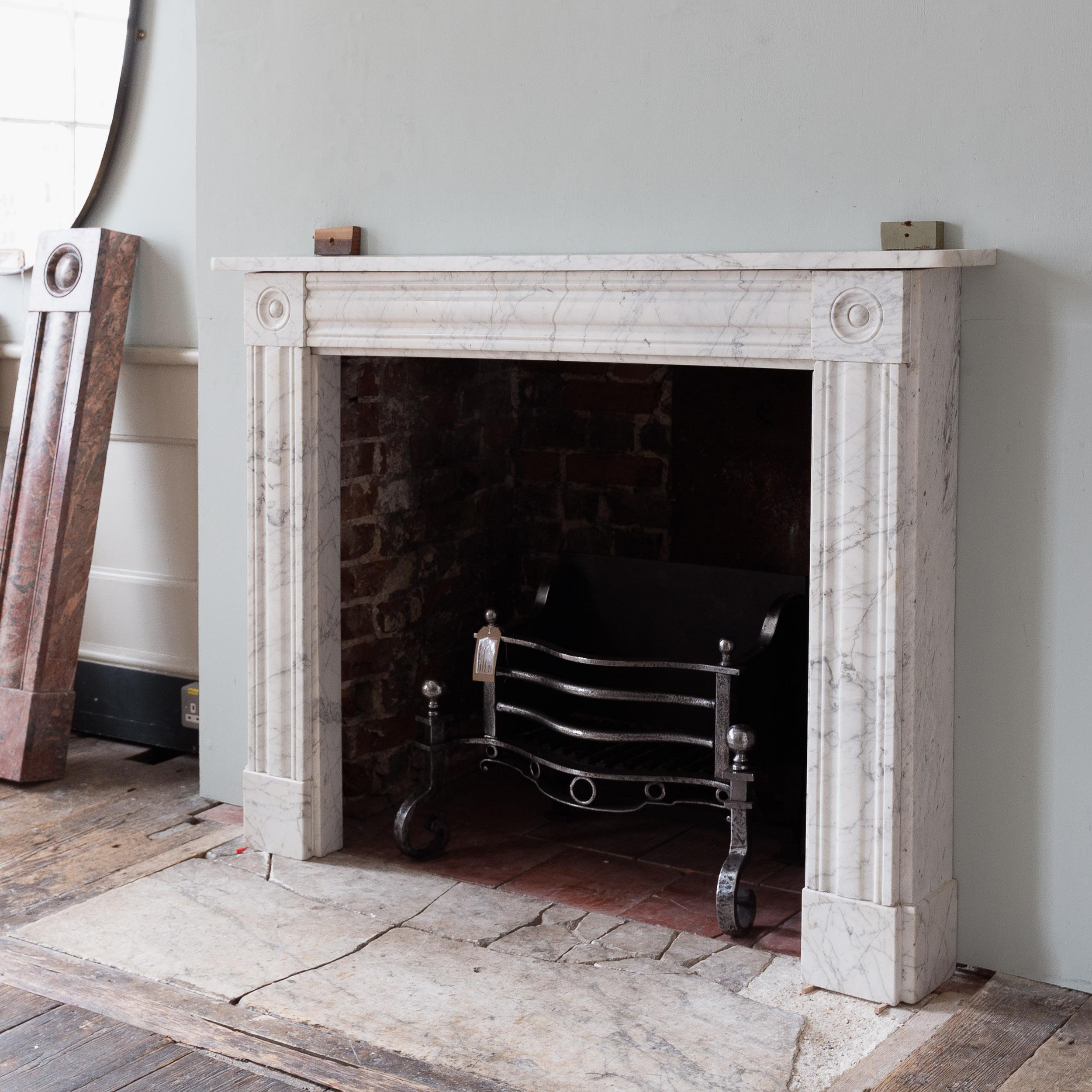 Carrara Marble Regency Carrara Bullseye Fireplace For Sale