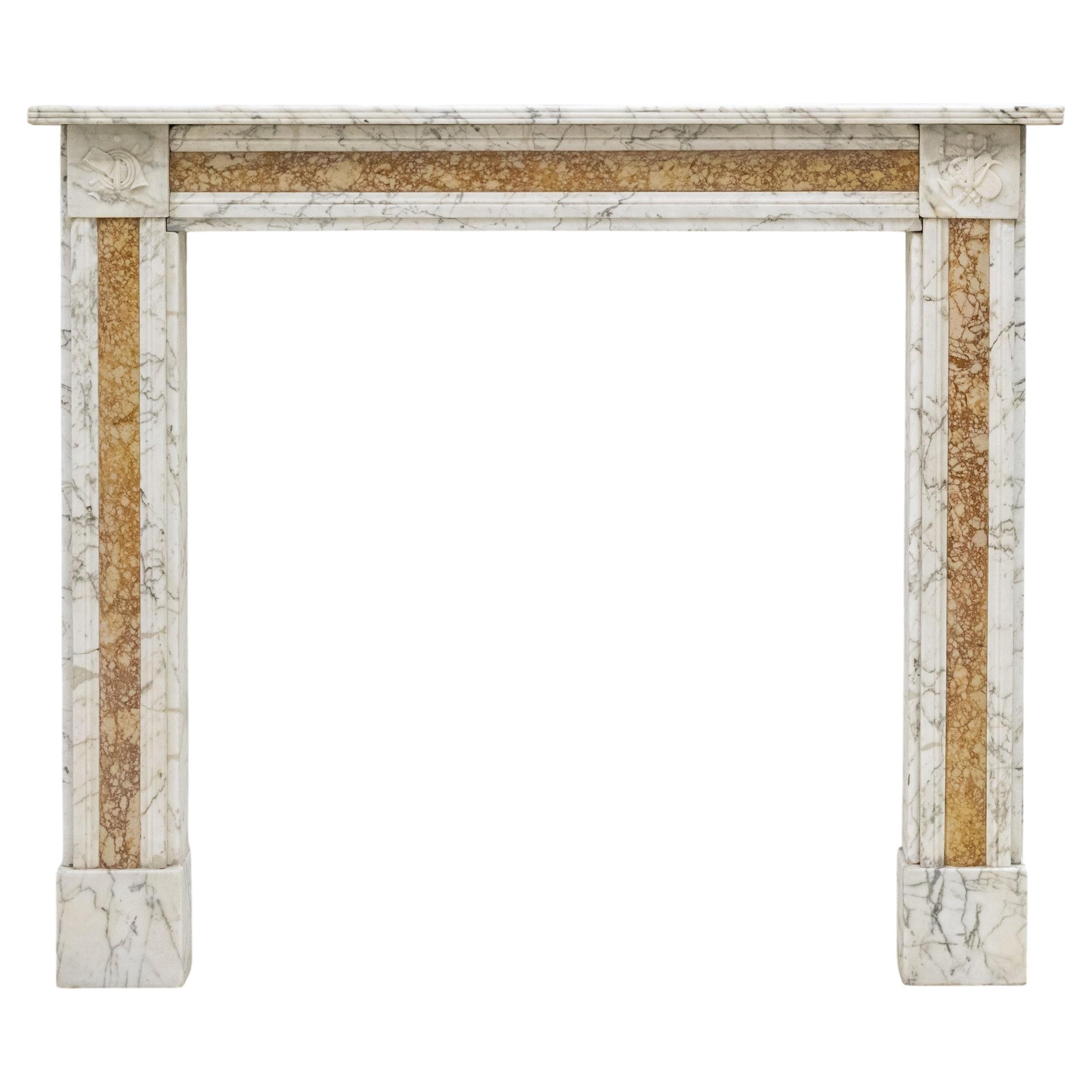 Regency Carrara Marble Fireplace Surround with Brocatelle Inlay