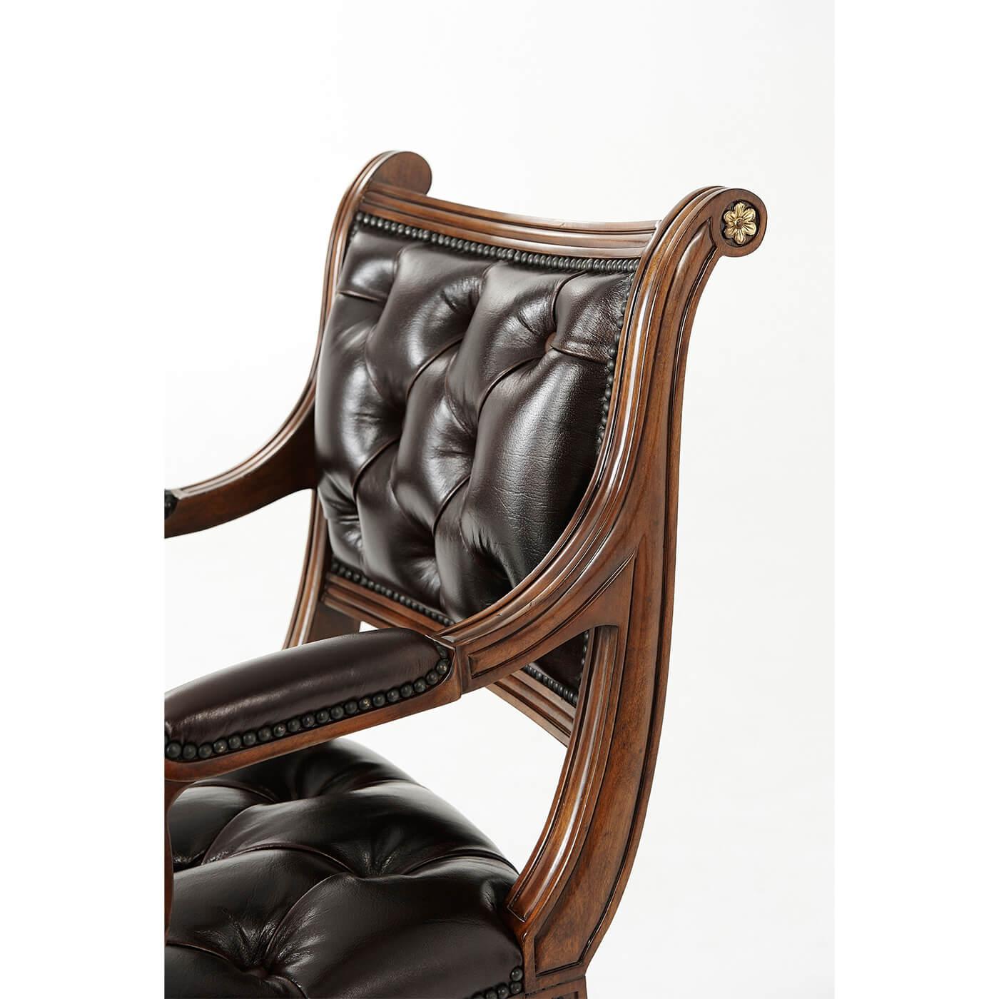 Leather Regency Carved Armchair For Sale