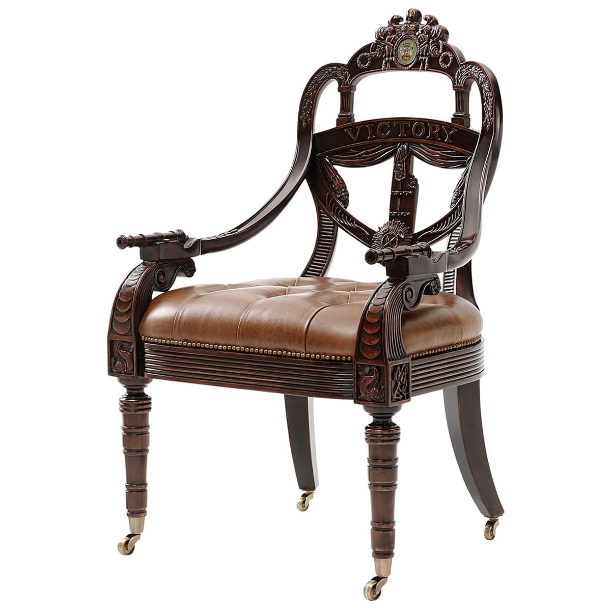 Regency Inspired Armchairs with Stylized Ram Horn Arms at 1stDibs