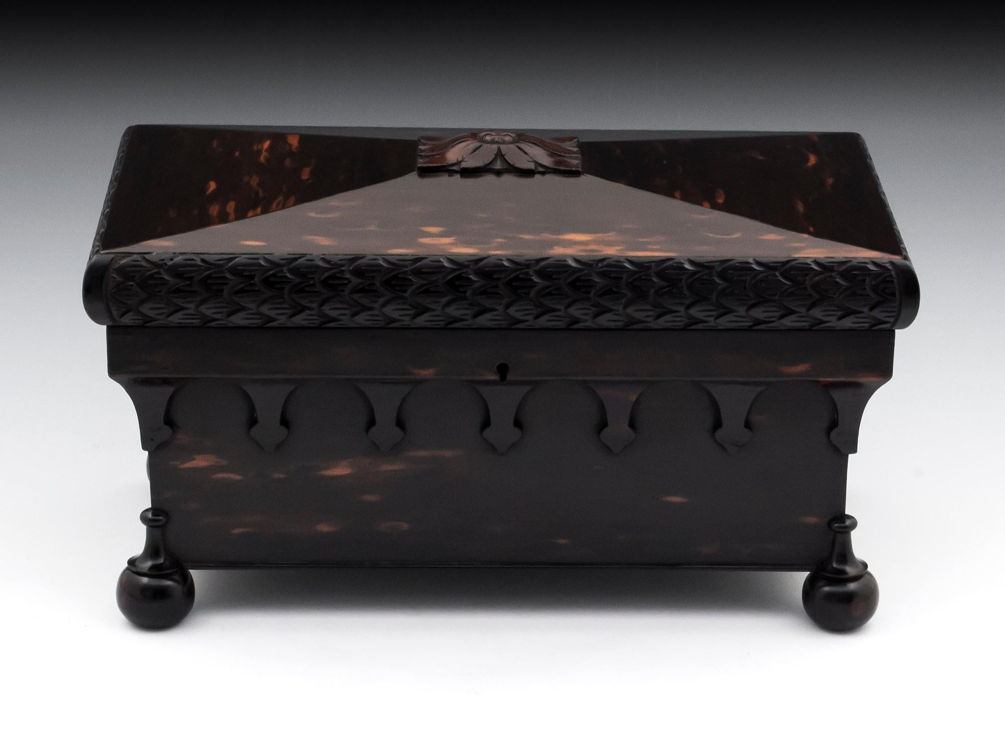 Fabulous shaped Regency tea chest attributed to George & Thomas Seddon veneered in the most stunning and carved figured Coromandel with two lidded removable caddies and replacement cut glass mixing bowl.

This tea chest by Seddon stands on solid