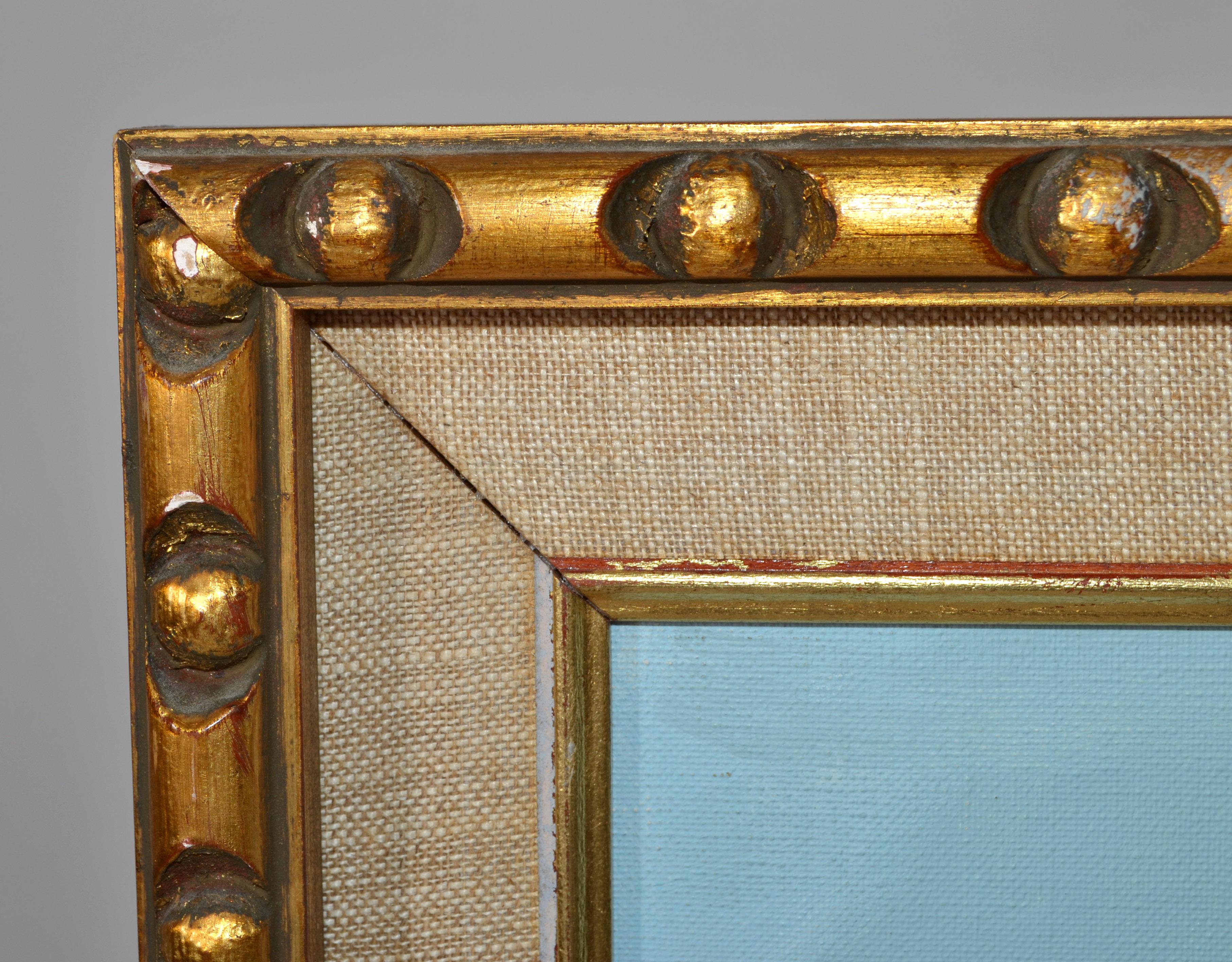 Geschnitztes vergoldetes gerahmtes spanisches Mädchen und graue Katze, Regency-Gemälde, Acryl auf Leinwand  im Angebot 5