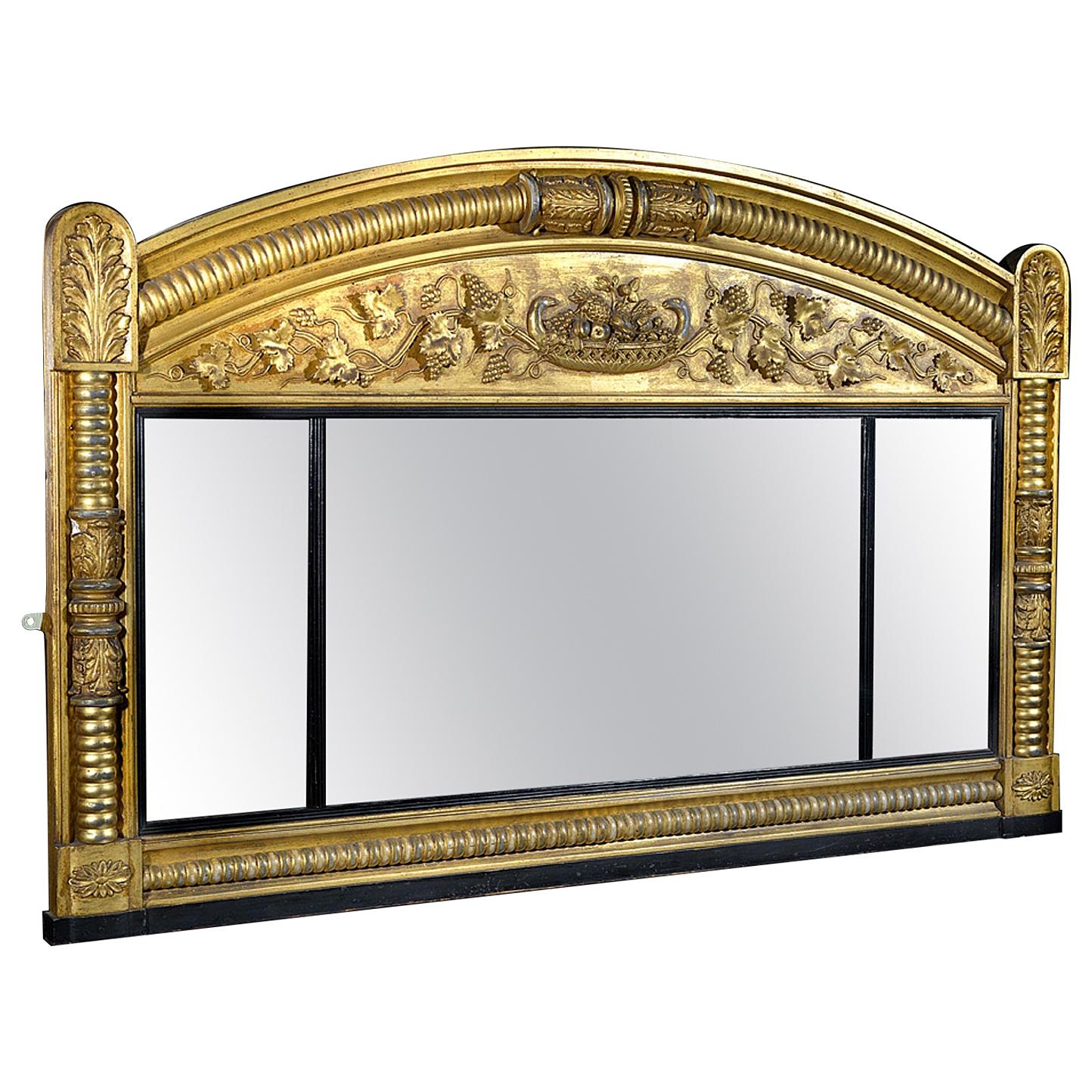 Regency Carved Giltwood and Gesso Overmantle Mirror For Sale