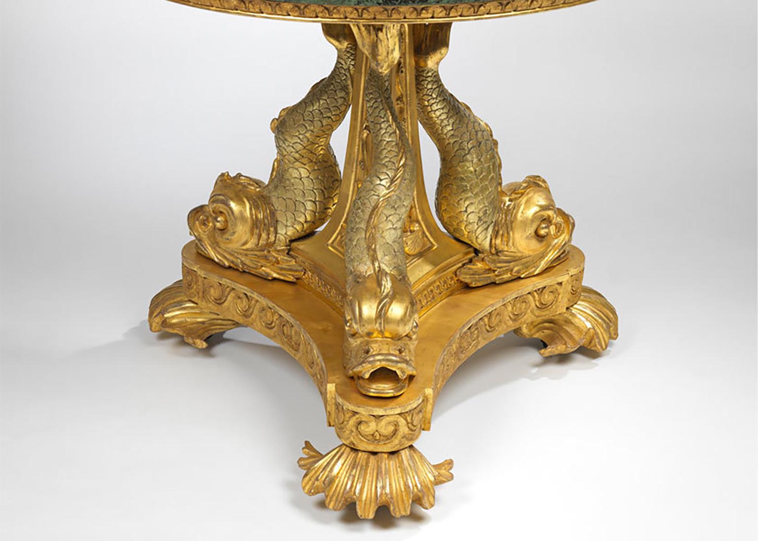 English Regency Carved Giltwood and Pietre Dure Centre Table For Sale