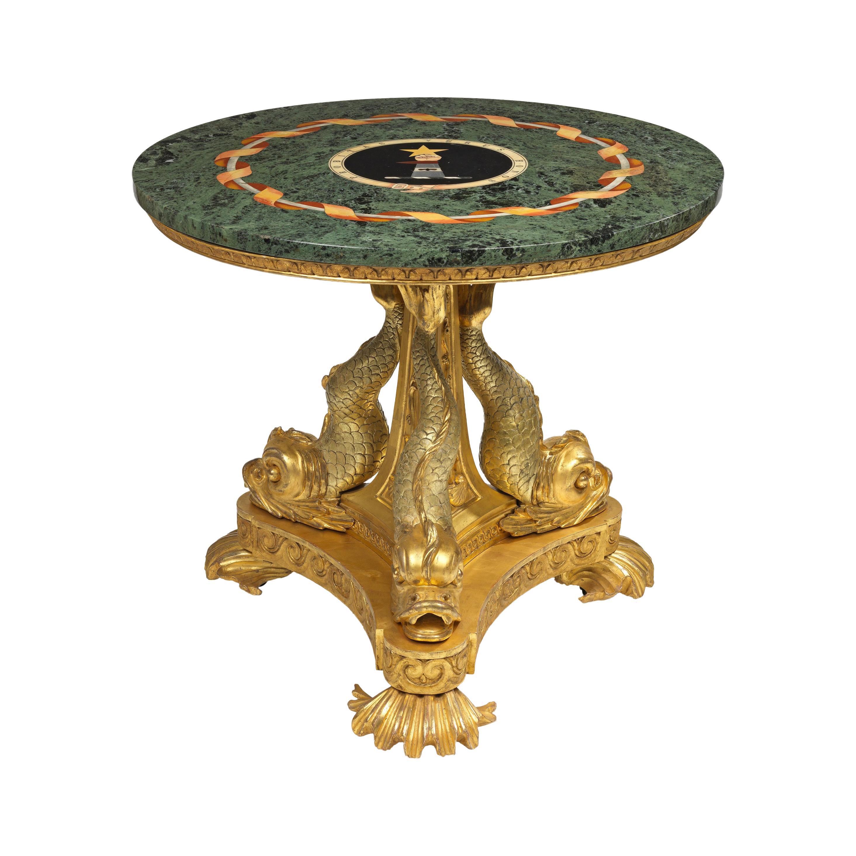 Regency Carved Giltwood and Pietre Dure Centre Table For Sale