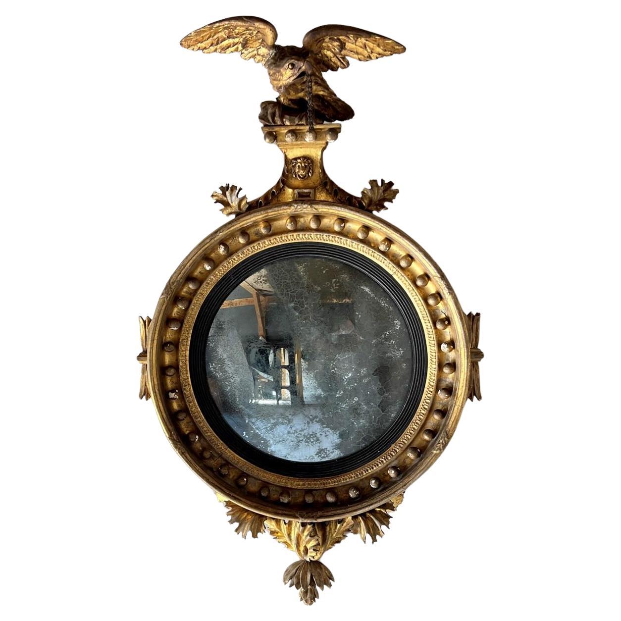Regency Carved Giltwood Convex Wall Mirror