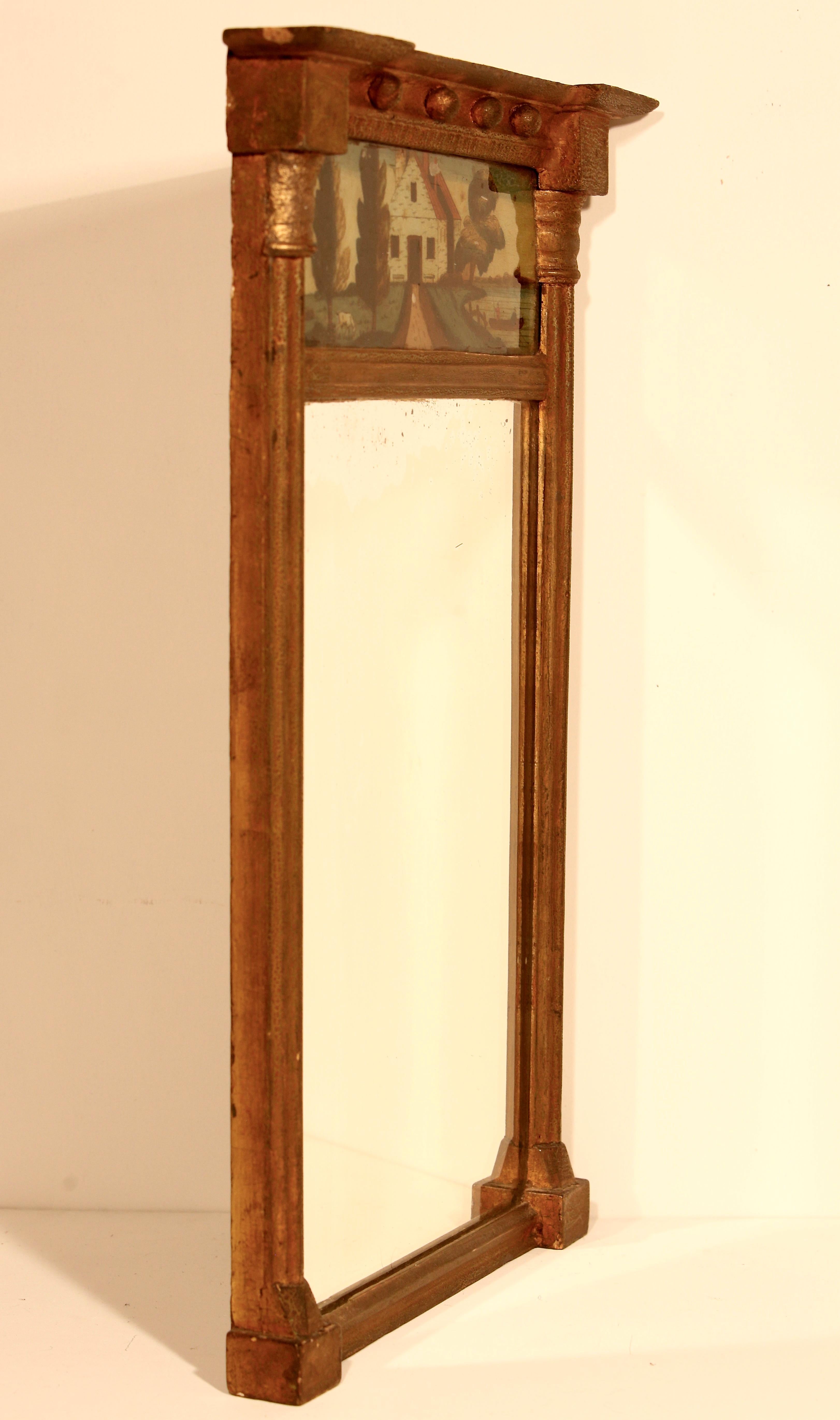 Miroir de style Régence en bois sculpté et doré Panneau en églomisé Trumeau en vente 6
