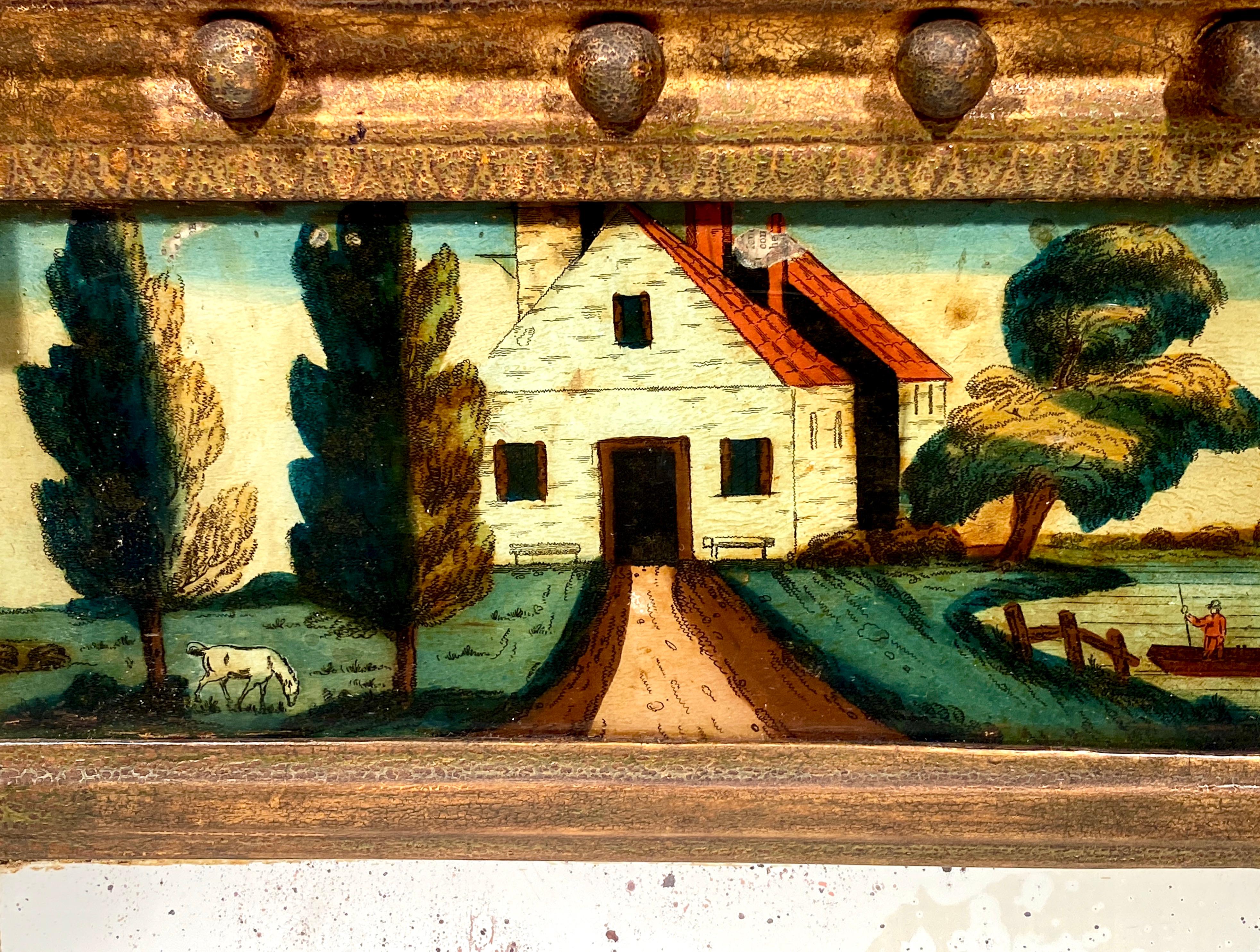 Miroir de style Régence en bois sculpté et doré Panneau en églomisé Trumeau Bon état - En vente à Cheltenham, GB