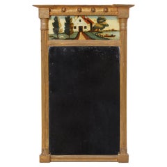 Antique Regency Carved Giltwood Pier Mirror Eglomisé Panel Trumeau