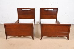 Regency Carved Mahogany Twin Beds by Fancher, Circa 1940s