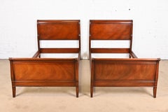 Regency Carved Mahogany Twin Size Sleigh Beds by Fallon & Hellen, circa 1930s