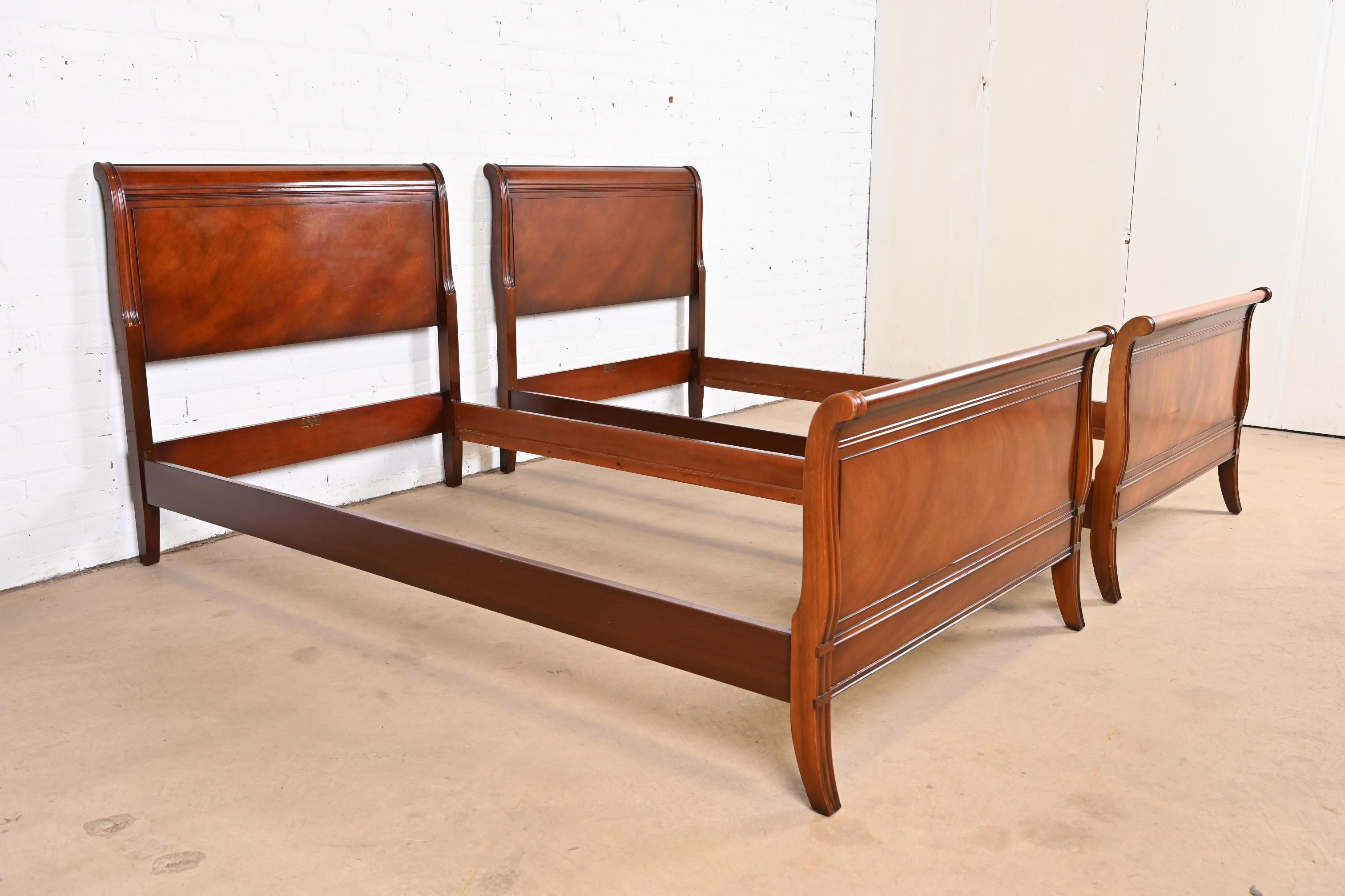 Regency Carved Mahogany Twin Size Sleigh Beds by Fallon & Hellen, circa 1930s 1