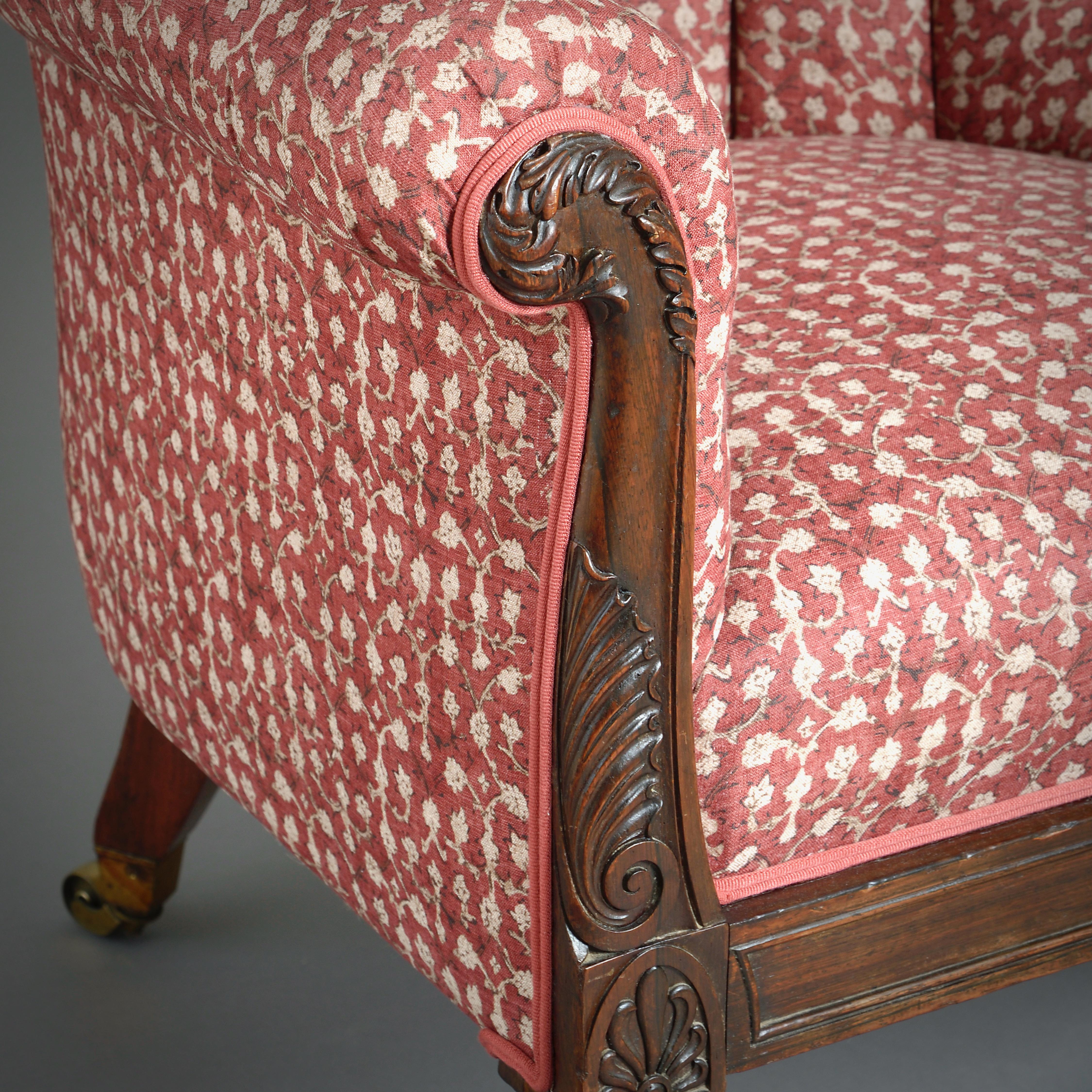 Fauteuil de bibliothèque en bois de rose sculpté de style Régence attribué à Gillows en vente 1