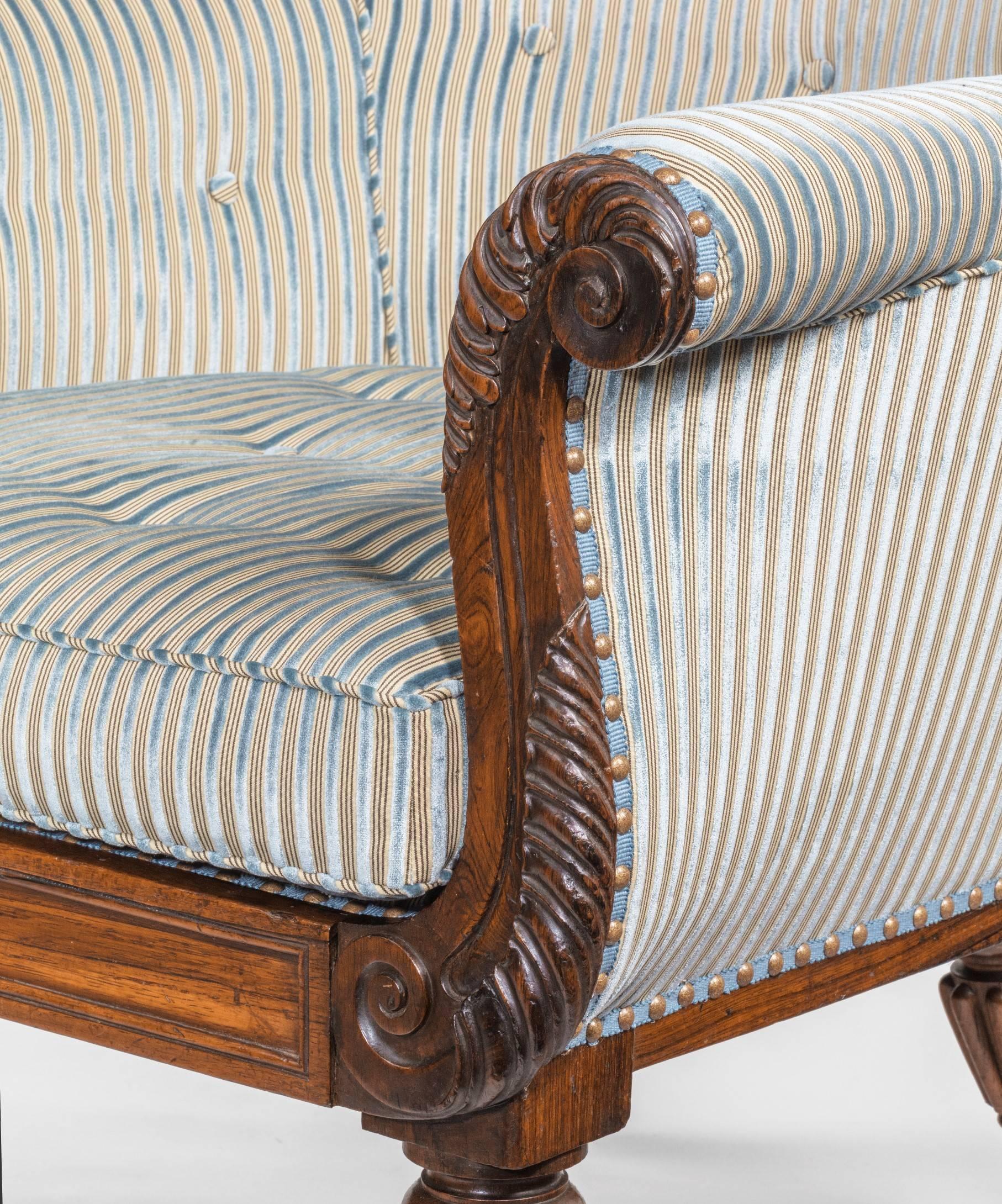 British Regency Carved Rosewood Library Armchair