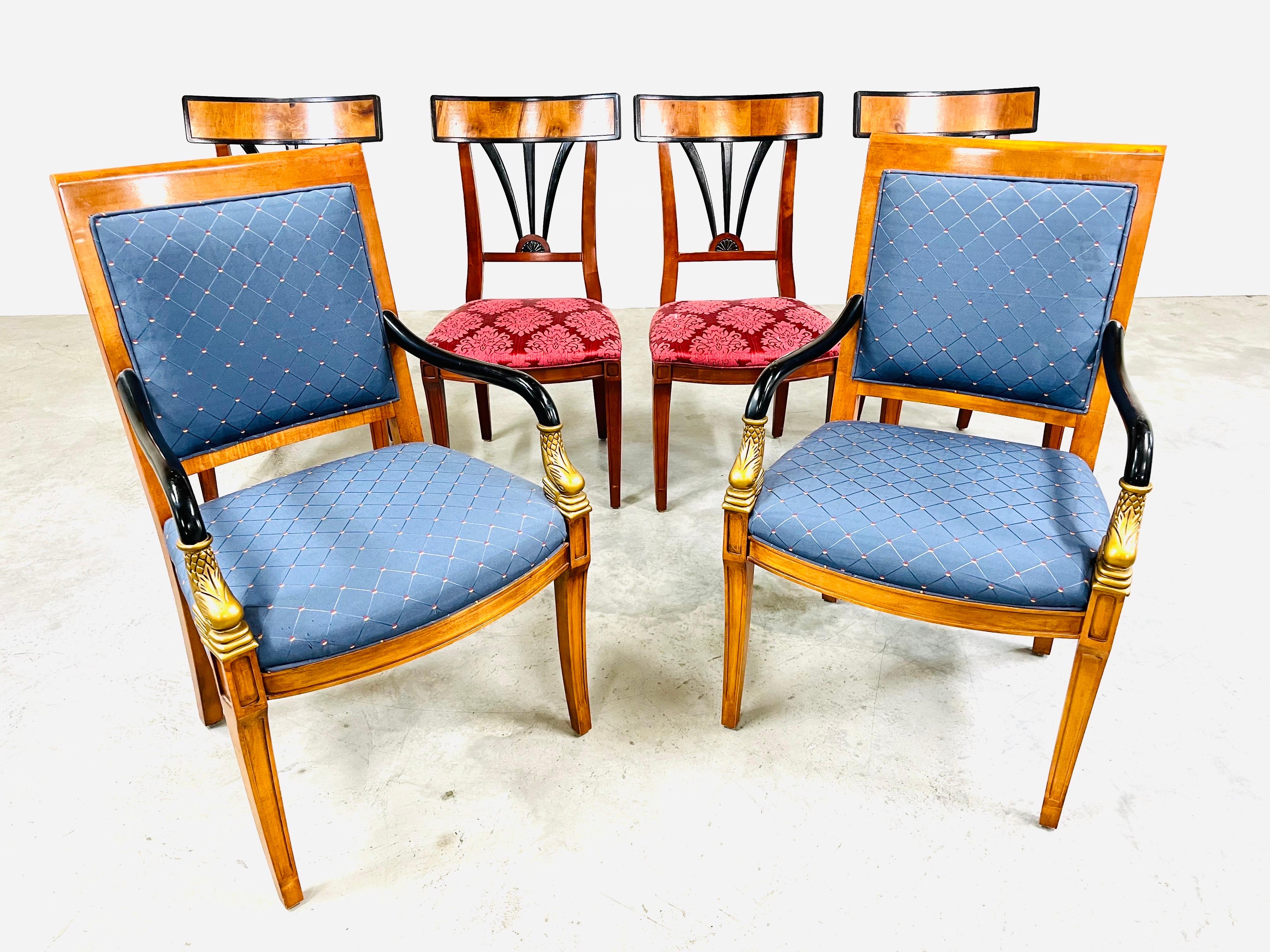 Regency Century Furniture Biedermeier Style Set of 6 Burl Dining Chairs 5