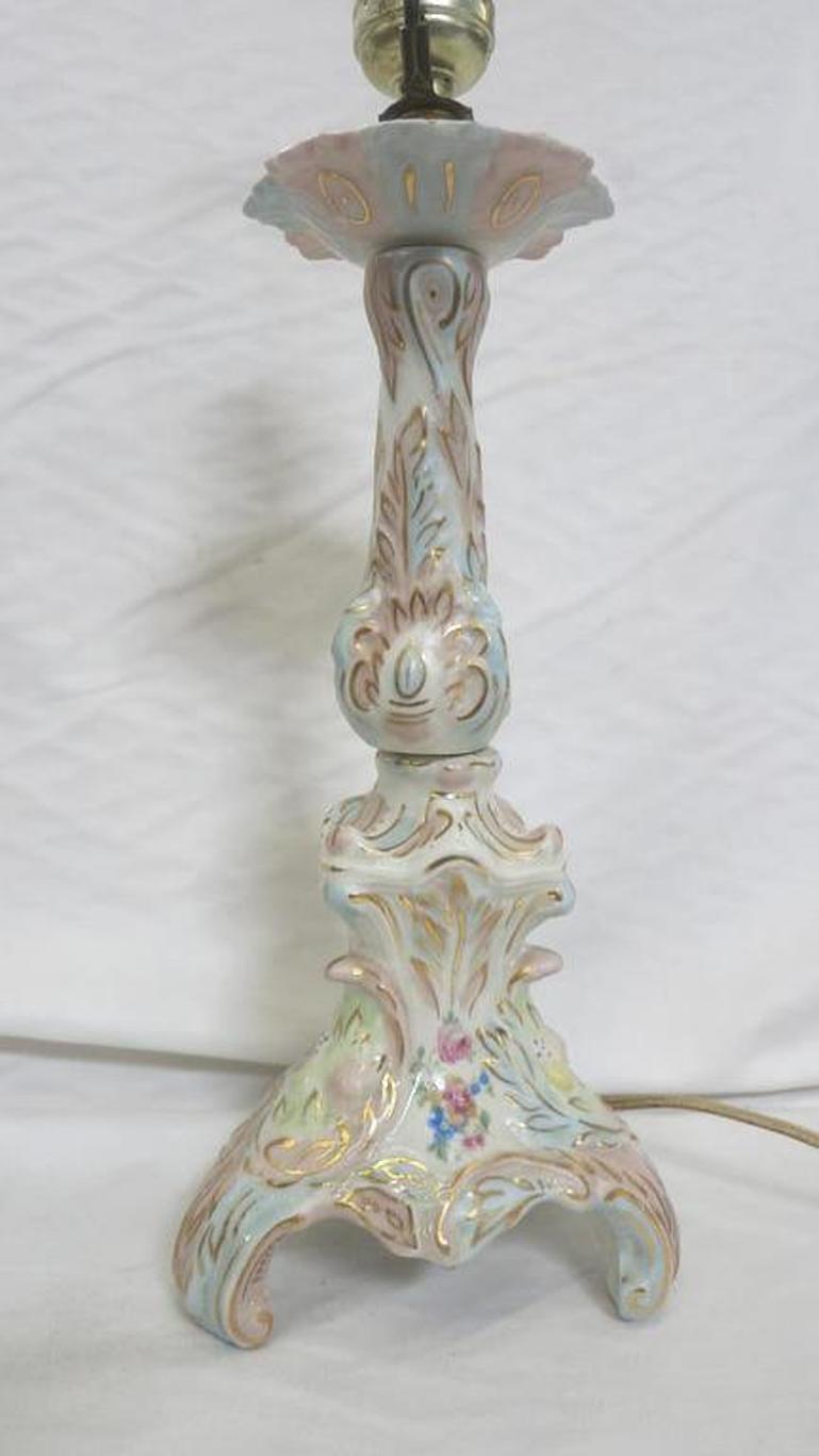Rococo Regency Ceramic Capo Di Monte Style Floral Lamp For Sale
