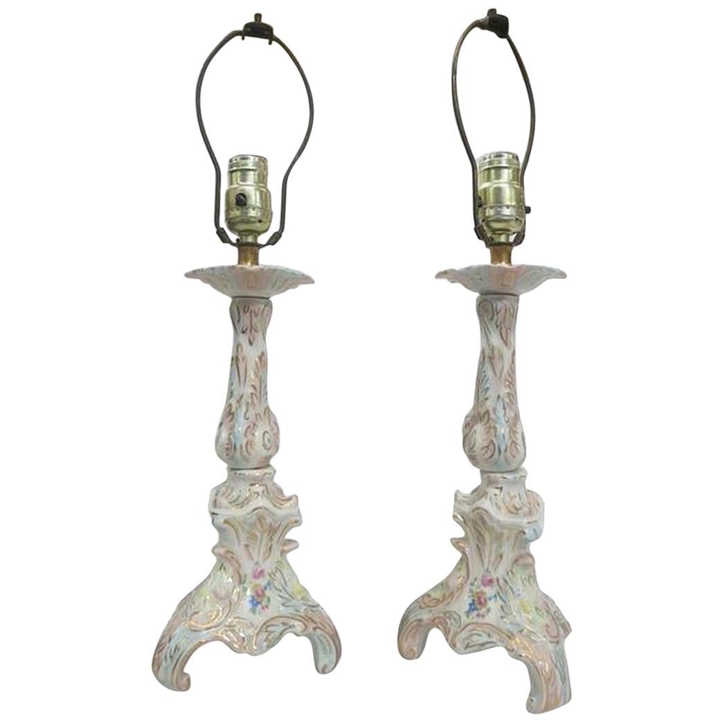 Regency Ceramic Capo Di Monte Style Floral Lamp