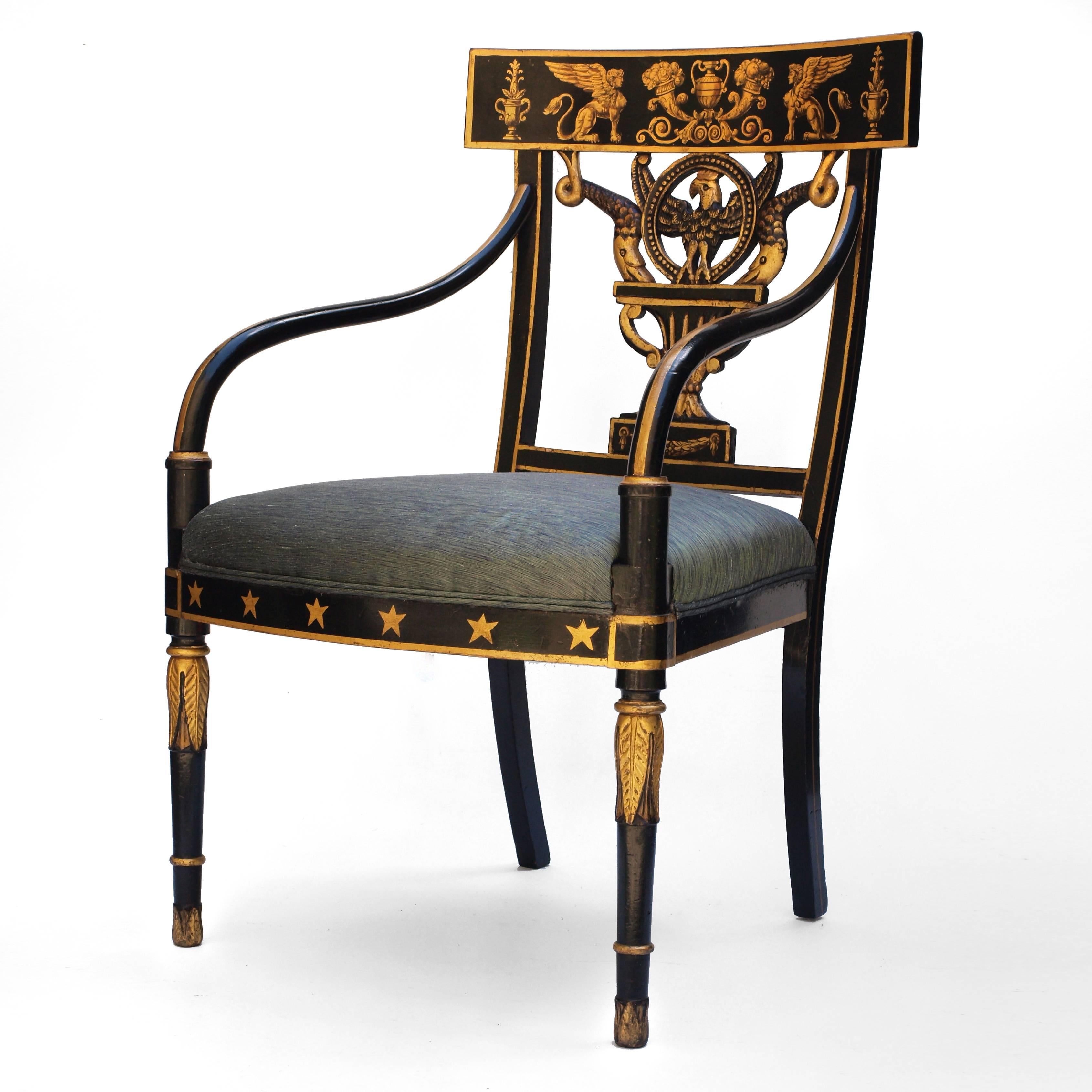 Early Nineteenth Century American Regency Painted Armchair  11