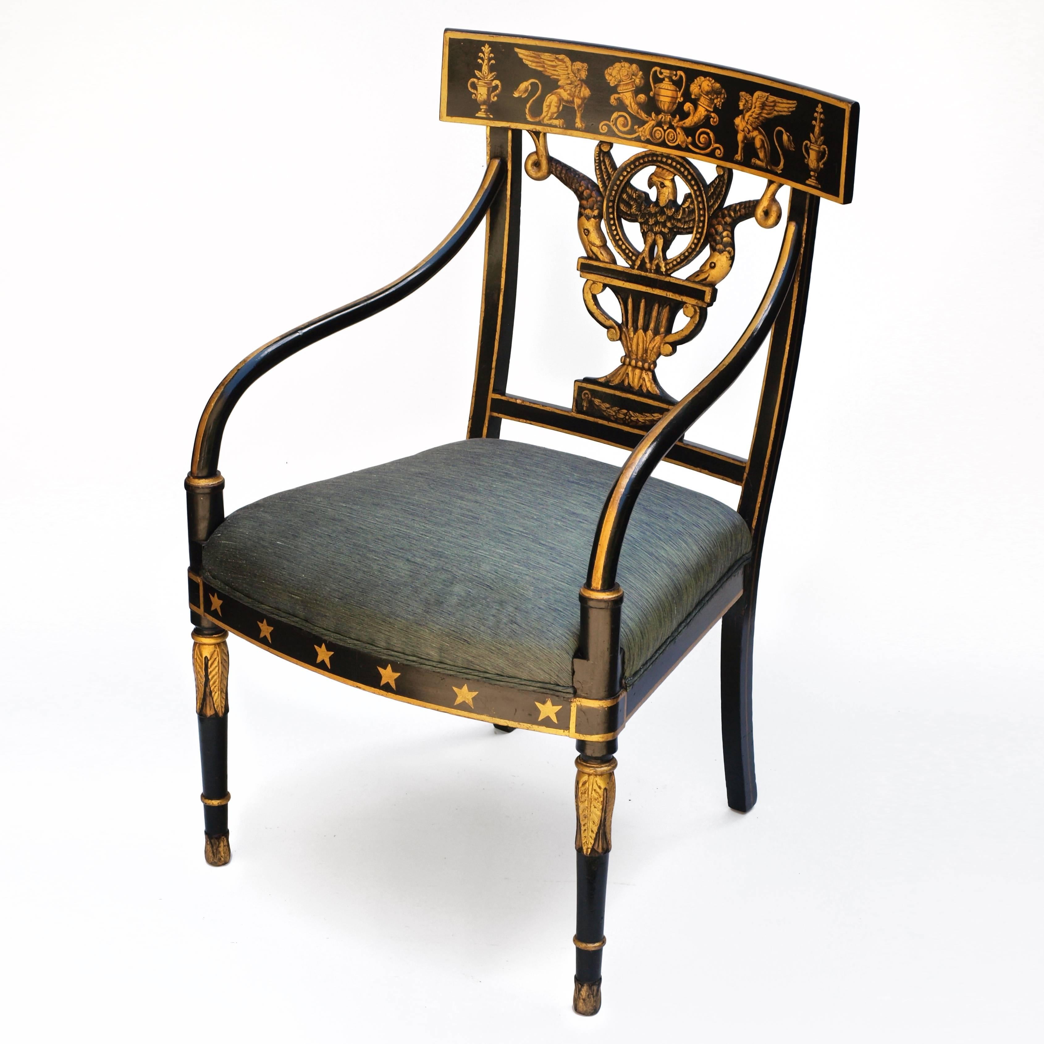 Early Nineteenth Century American Regency Painted Armchair  1
