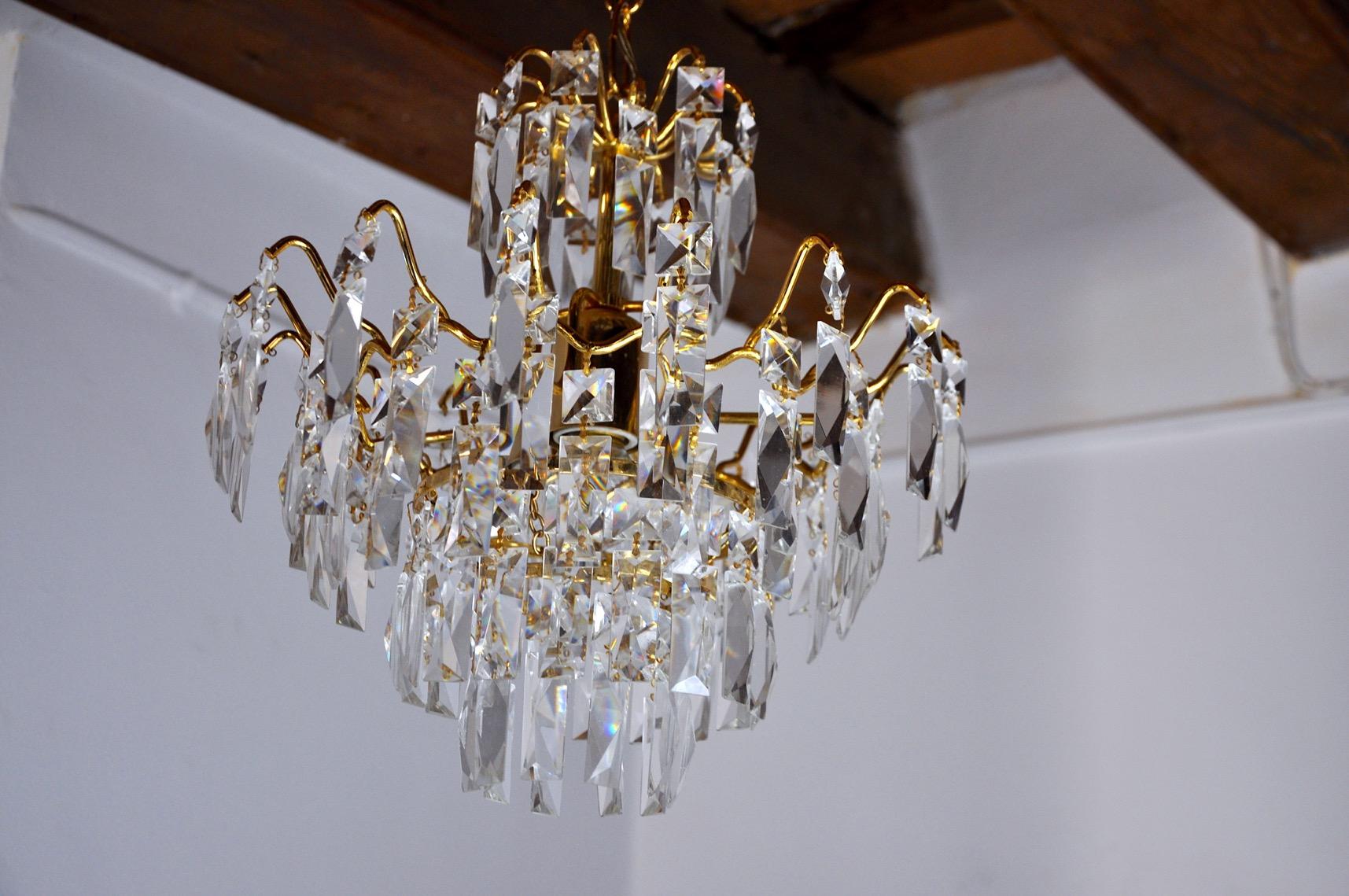 Hollywood Regency Regency Chandelier, Cut Crystals, Spain, 1980 For Sale