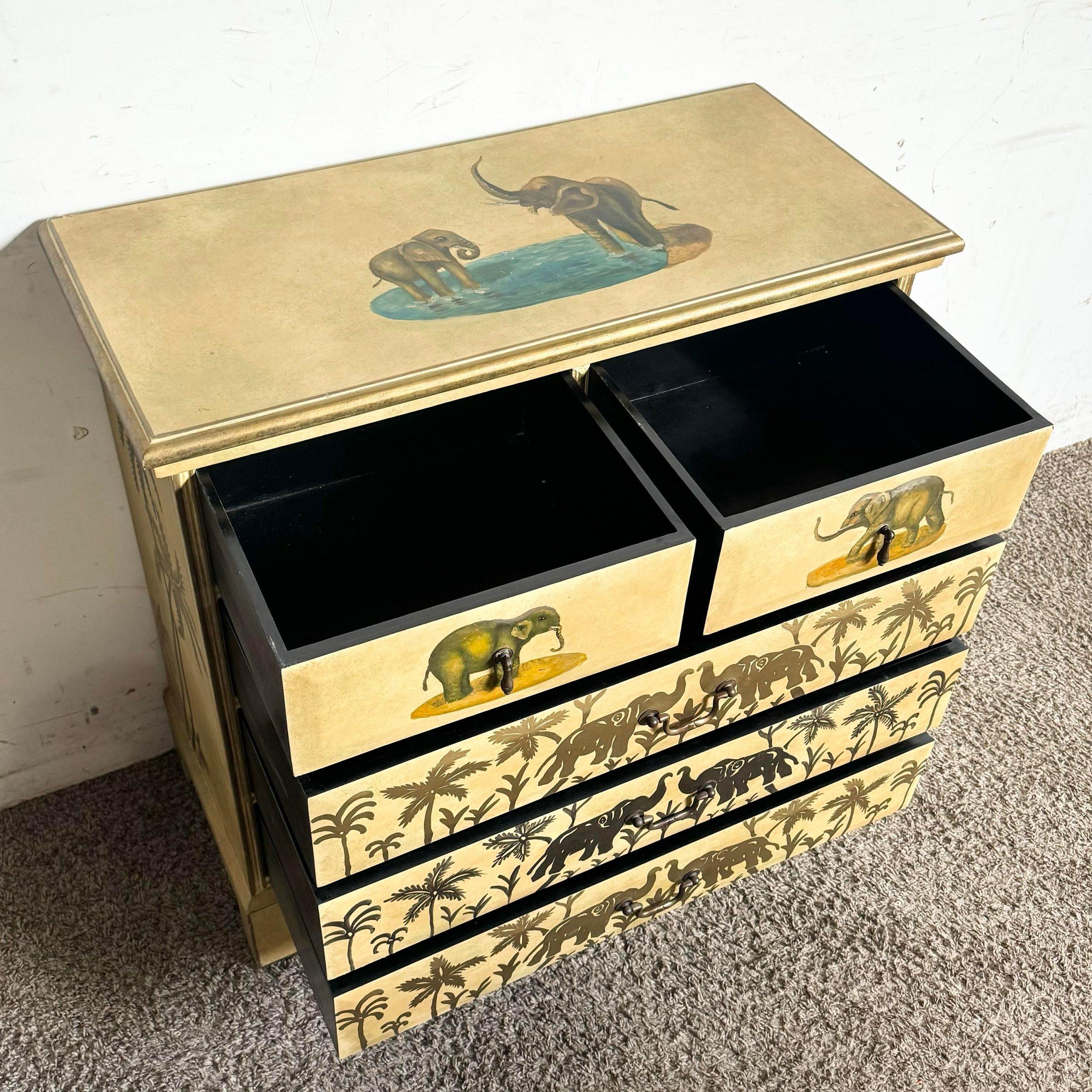 Bois Commode Regency avec éléphants peints à la main en vente