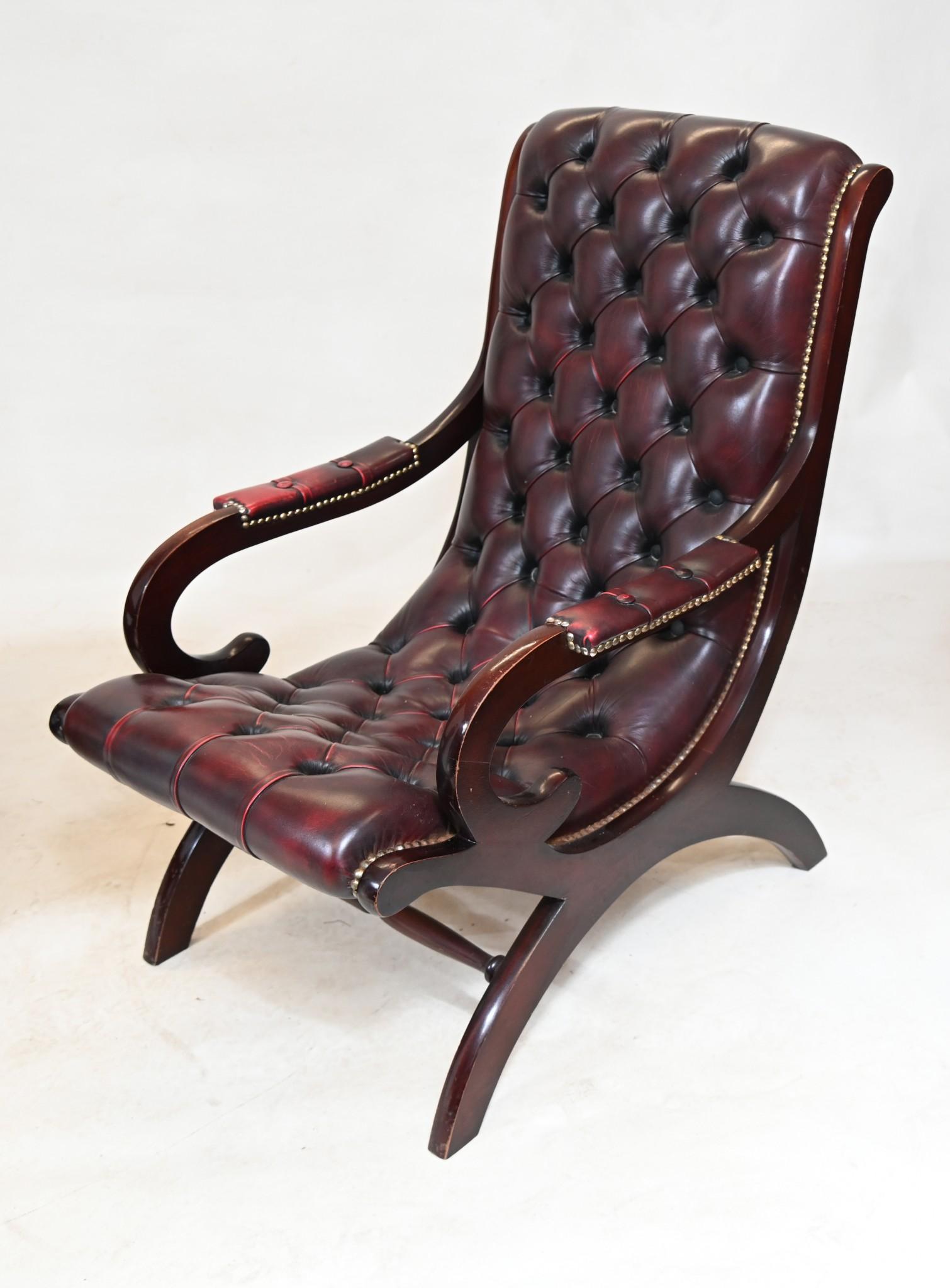 Regency Chesterfield Arm Chair Deep Button Leather Seat In Good Condition In Potters Bar, GB