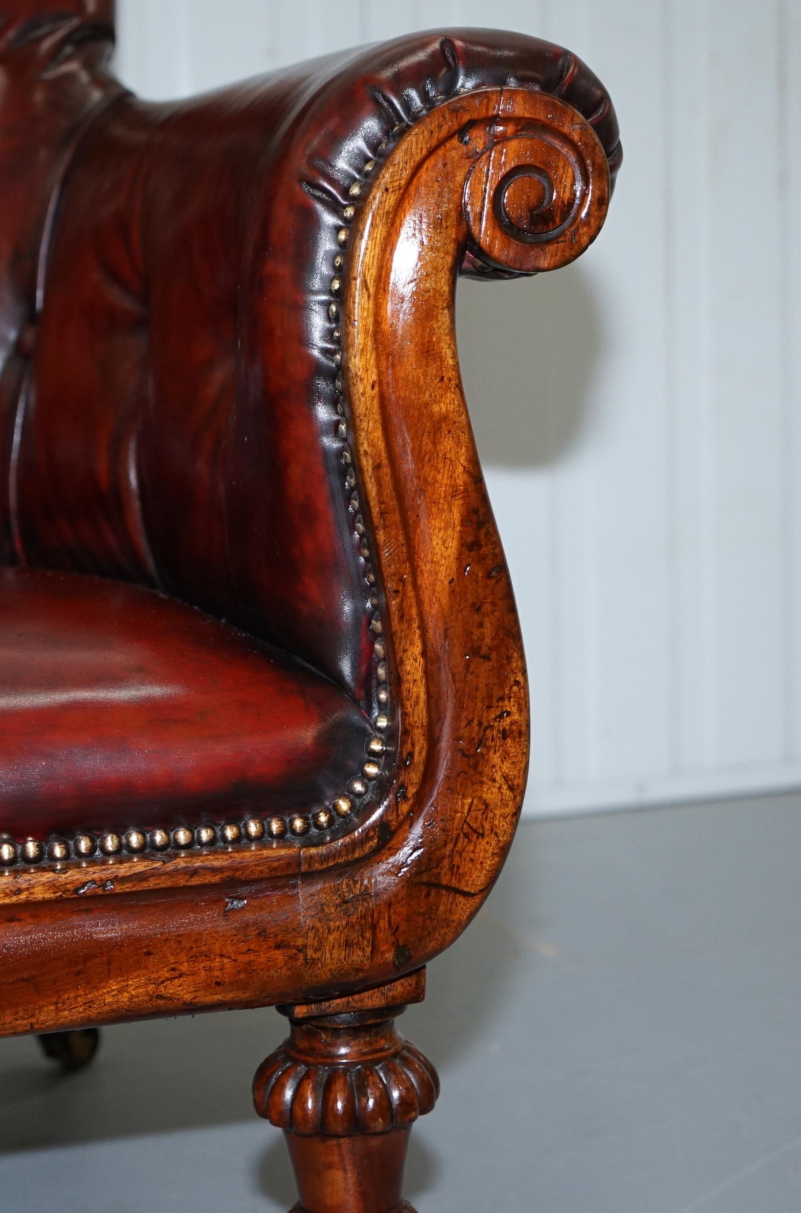 Regency Chesterfield Bordeaux Leather Porters Armchair in the Manner of Gillows For Sale 5