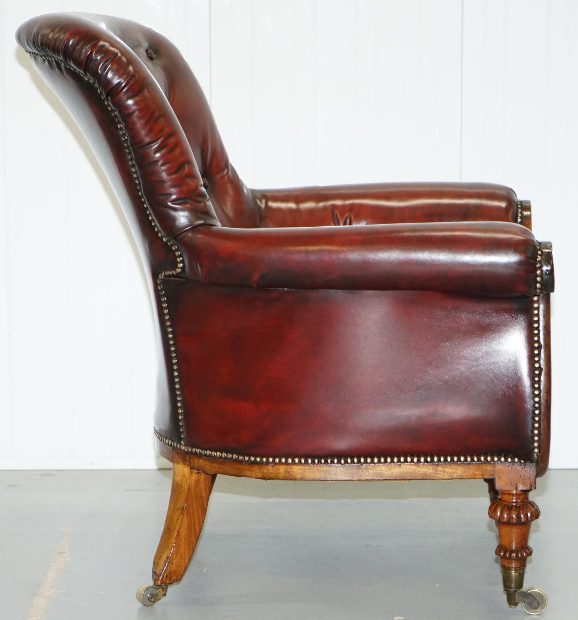 Regency Chesterfield Bordeaux Leather Porters Armchair in the Manner of Gillows For Sale 7