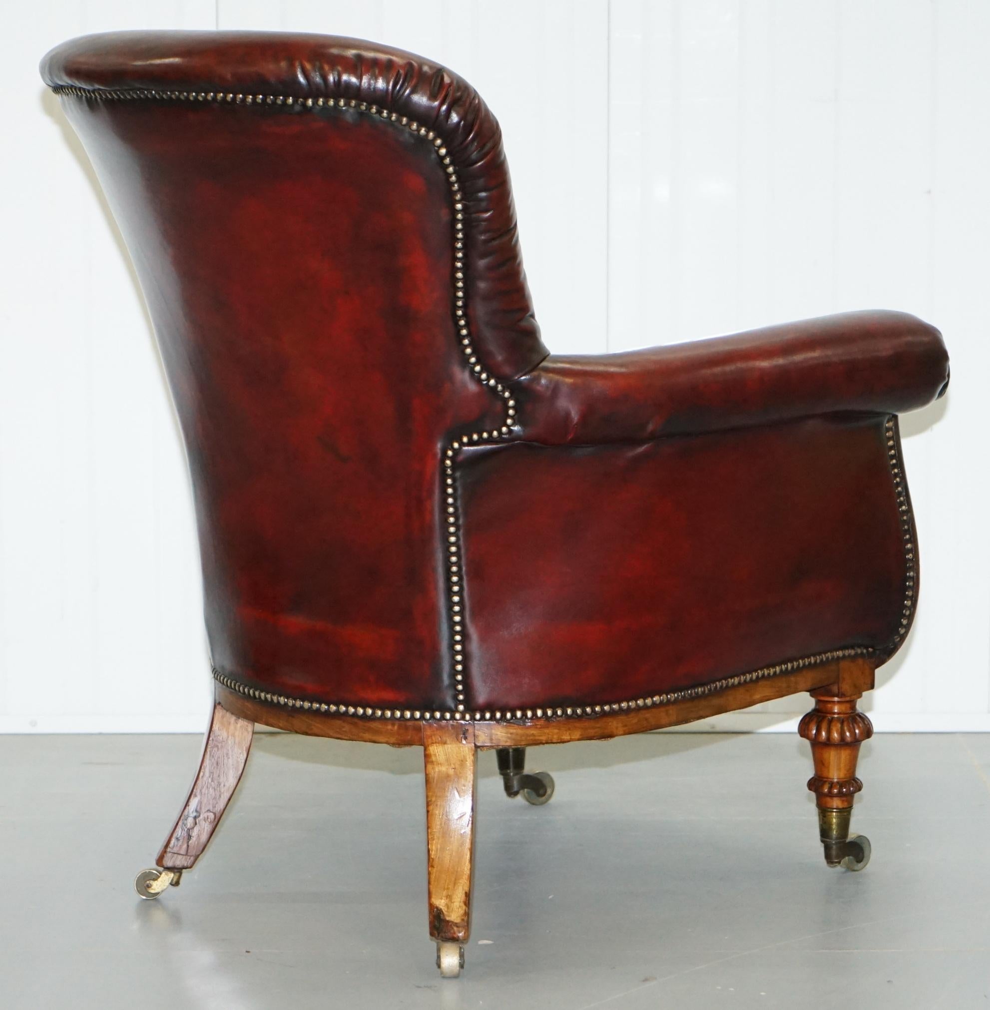 Regency Chesterfield Bordeaux Leather Porters Armchair in the Manner of Gillows For Sale 7