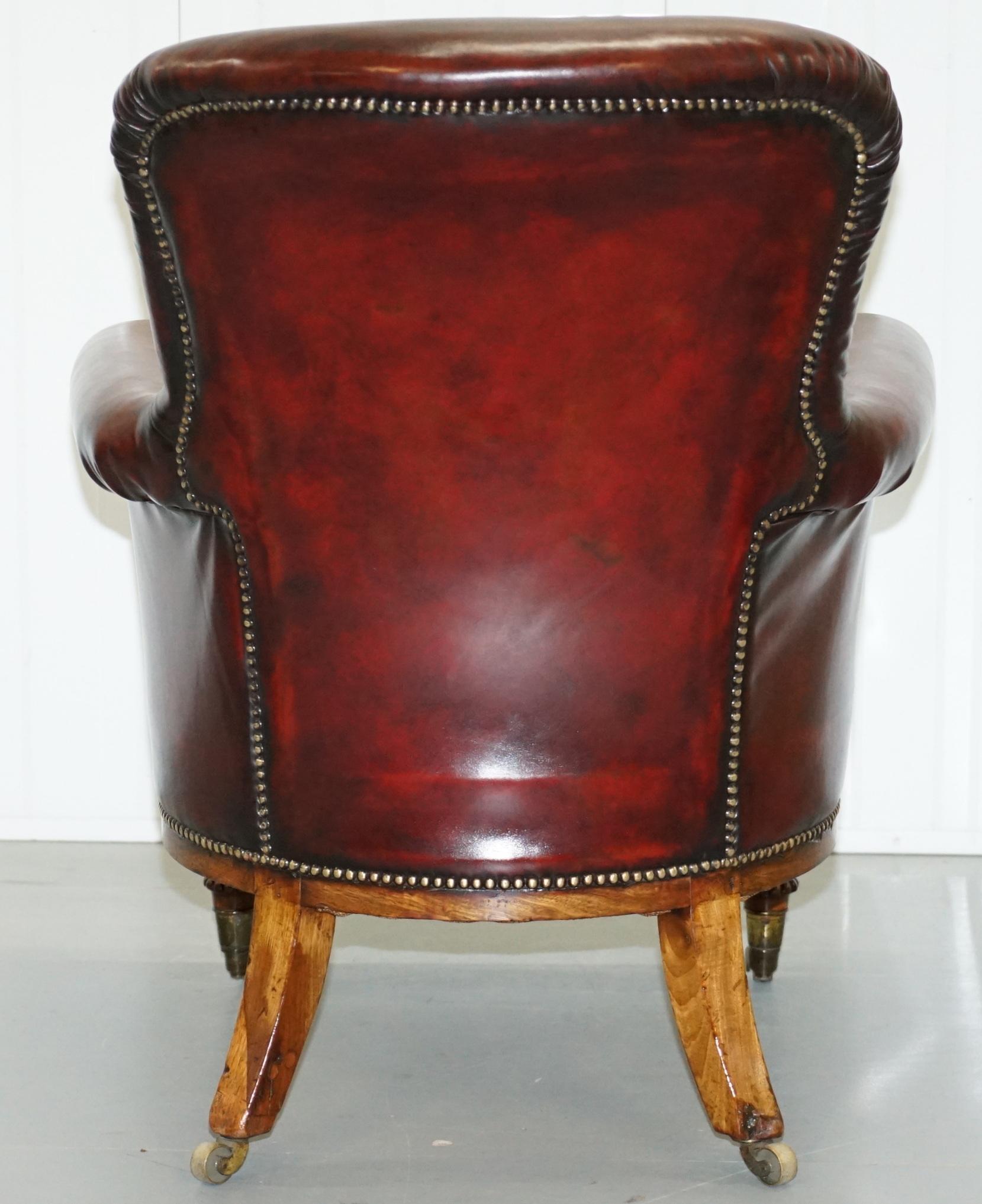 Regency Chesterfield Bordeaux Leather Porters Armchair in the Manner of Gillows For Sale 9